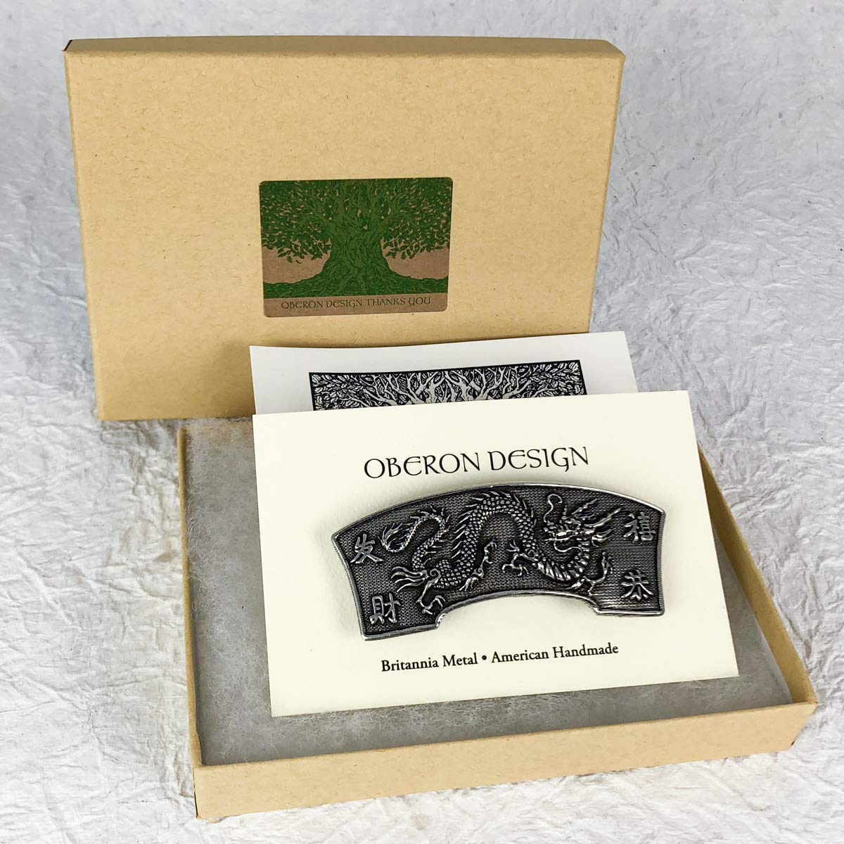 Dragon Hair Clip, Medium Hand Crafted Metal Barrette Made in the USA with a 70mm Imported French Clip by Oberon Design