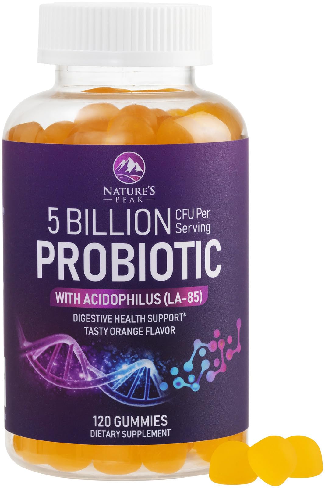 Probiotic Gummies for Women, Men & Teens - 5 Billion CFUs, 6 Probiotic Strains, Orange Flavor - Daily Probiotic Gummy Supplements for Natural Digestive Health, “Good” Gut & Immune Support - 120 Count
