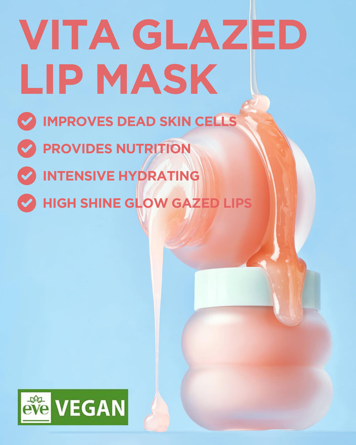 Vita Glazed Lip Mask – Korean Vegan Lip Scrub & Overnight Exfoliating Treatment for Dry, Chapped Lips – Hydrating, Plumping, Smoothing – Glazed Balm Texture, Non-Sticky, Fragrance-Free, 0.68oz