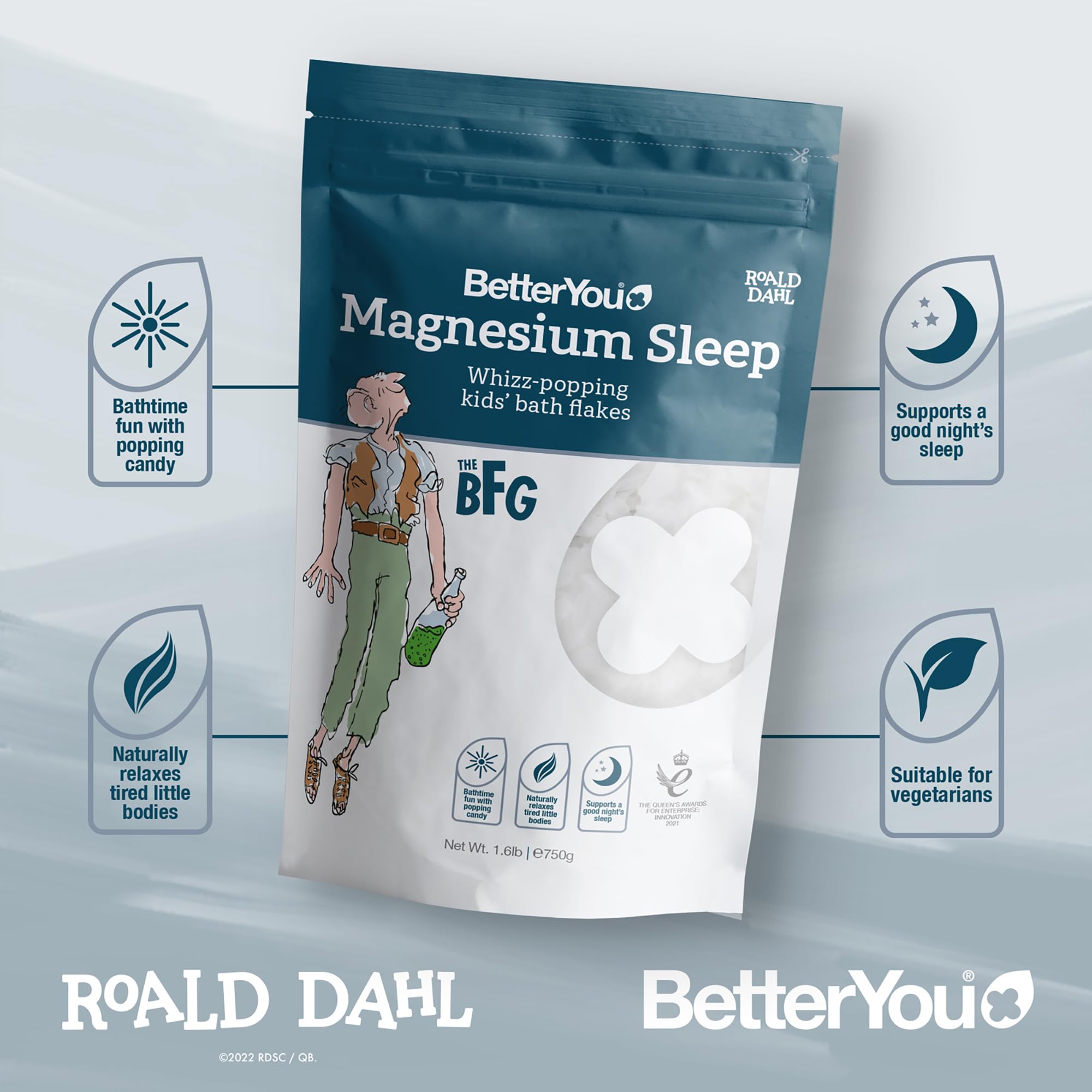 BetterYou Magnesium Sleep Kid’s Bath Flakes - Bath Salts with Popping Candy - Bath Soak with Natural Magnesium - Relaxing Lavender for Sleep - 1.6 lb