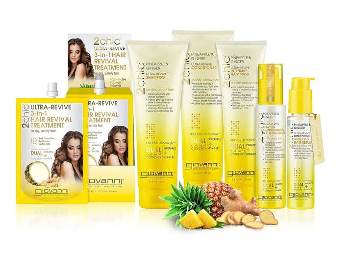 Giovanni 2chic Pineapple & Ginger Ultra-Revive Super Potion Anti-Frizz Hair Serum, 2.75 Ounce