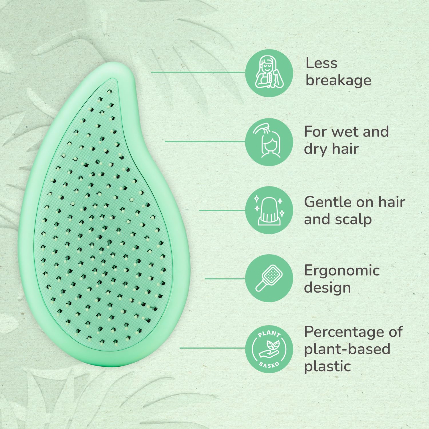 Wet Brush Go Green Palm Detangling Hair Brush Infused with Tea Tree Oil - Pain-Free Ultra-Soft Detangler Bristles Glide Through Tangles with Ease - Protects Against Split Ends For Wet & Dry Hair