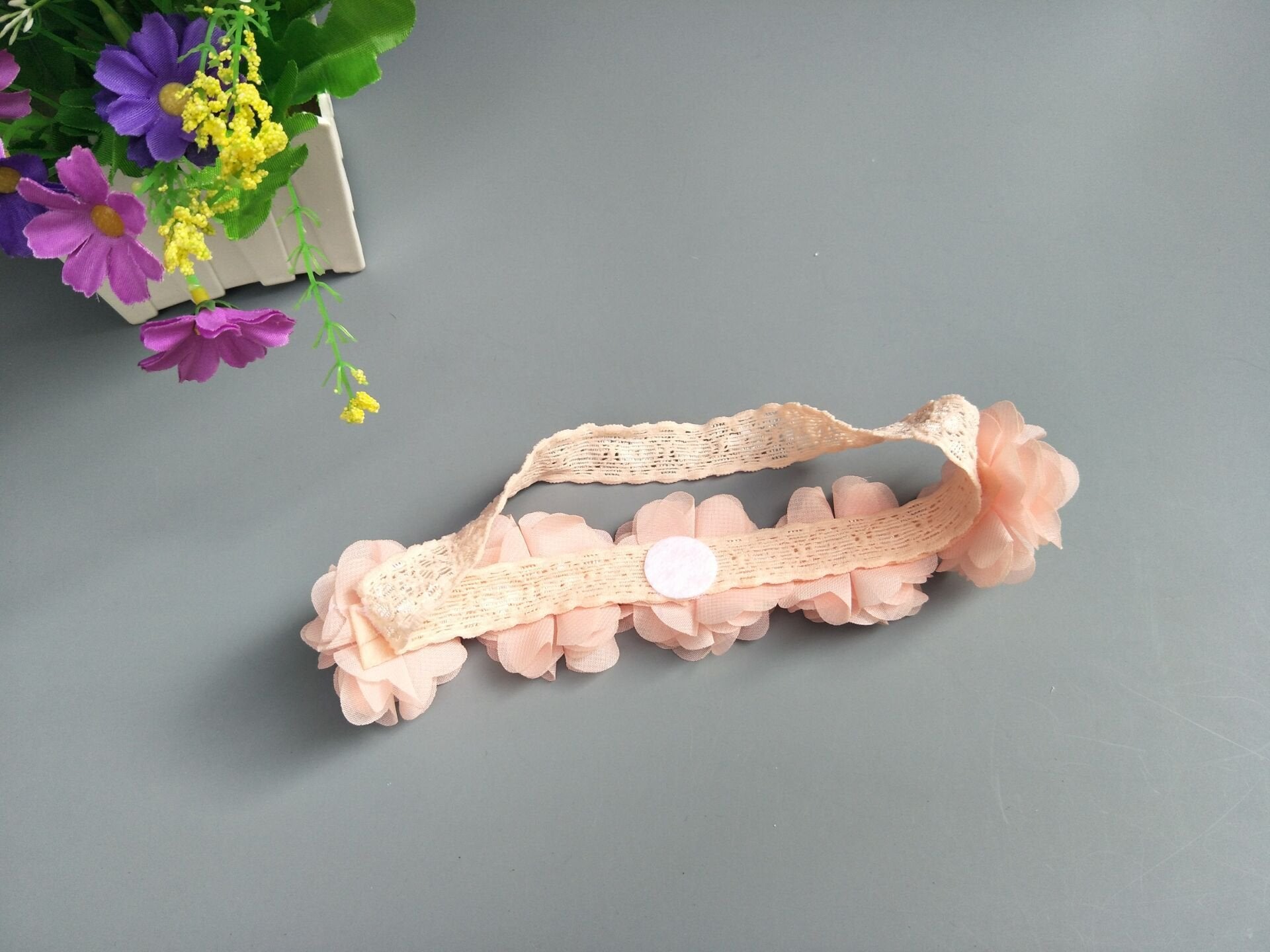 Baby Elastic Chiffon Flower Headbands Princess Girls Hand Sewing Beads Flower Headwear (XW1005)