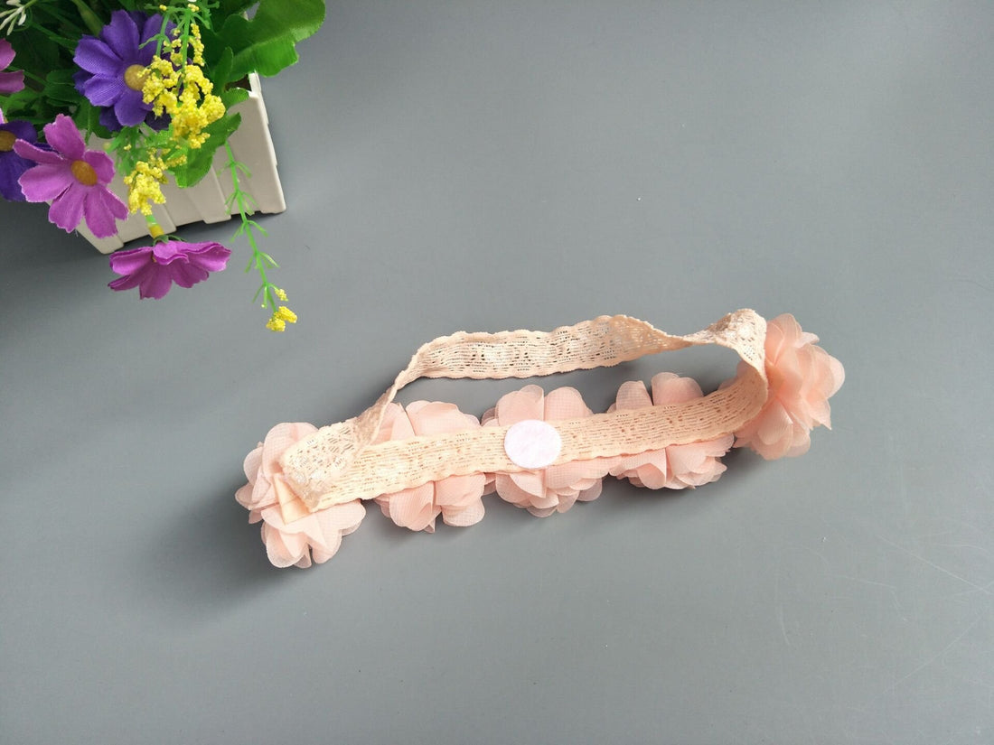 Baby Elastic Chiffon Flower Headbands Princess Girls Hand Sewing Beads Flower Headwear (XW1005)