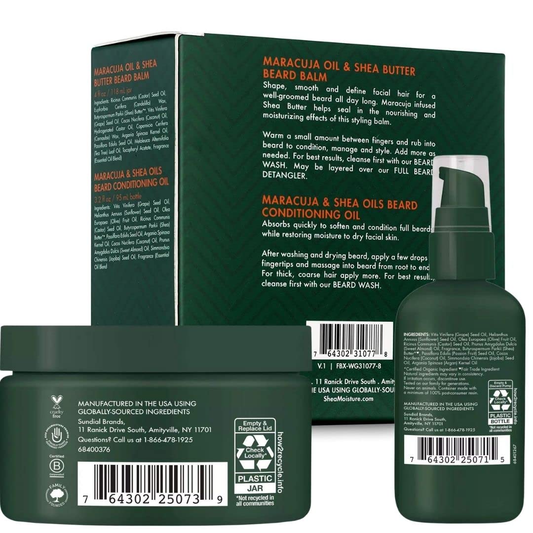 SheaMoisture Beard Oil & Beard Balm - Beard Kit for Men w/Maracuja & Fair Trade Organic Shea Butter, Dry Beard Oil, Softener & Conditioner (2 Piece Set)