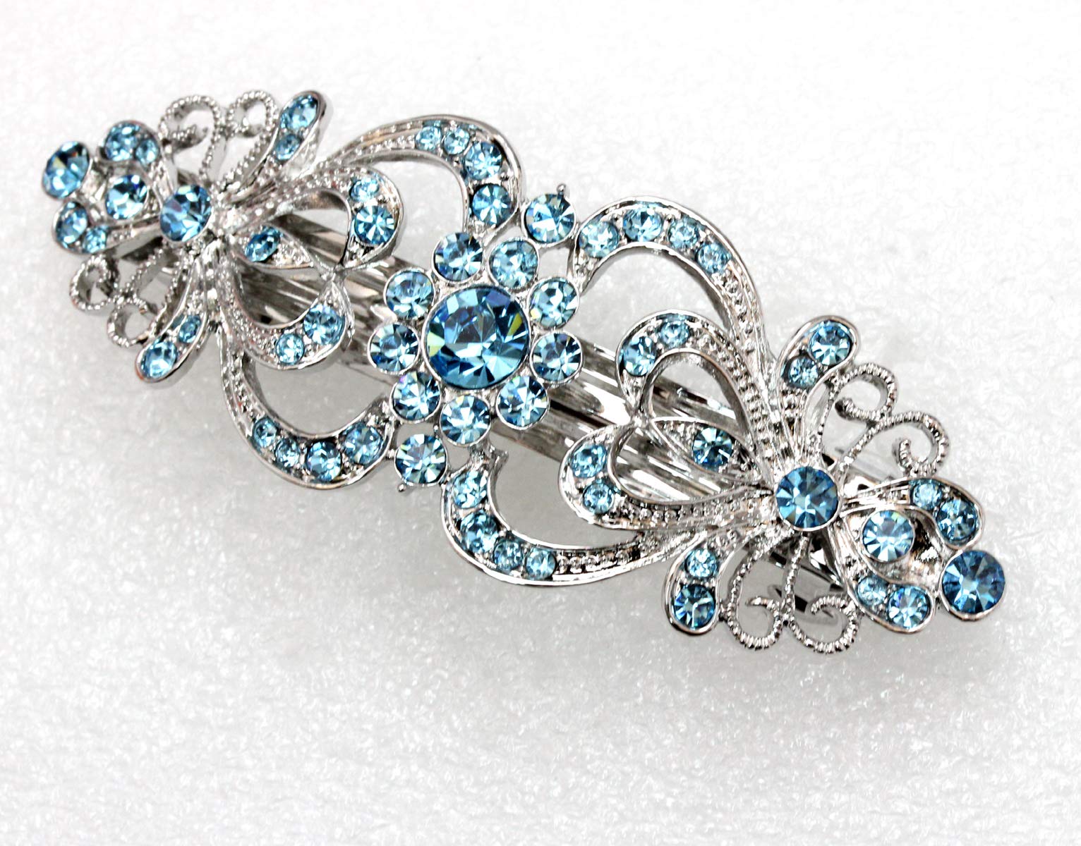 Faship Gorgeous Burgundy Crystal Hearts and Floral Hair Barrette - Burgundy