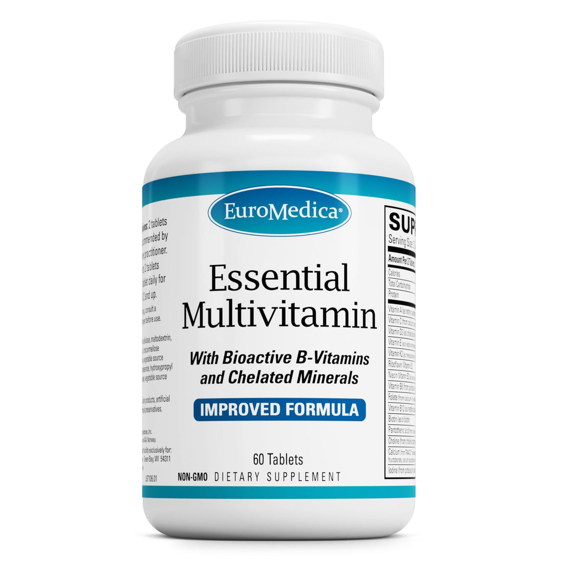 Euromedica Essential Multivitamin - Dietary Supplement to Aid Bone, Cardiovascular & Immune Health - Supplement with Chelated Minerals, B-Vitamins & Vitamin C - 60 Tablets