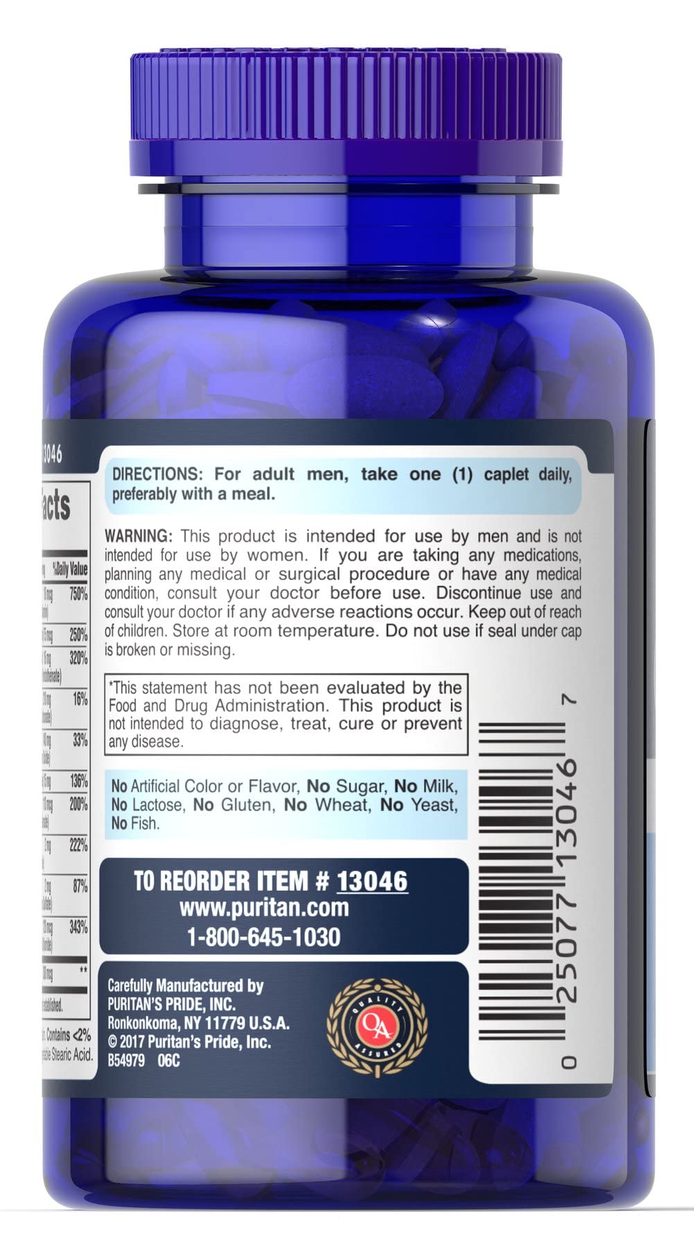 Puritan's Pride One Daily Men's Multivitamin, Dietary Supplement to Support Heart and Male Reproductive Health* with Vitamin A, Vitamin C, Vitamin D, Vitamin E, and Zinc, 3 Month Supply, 100 Count