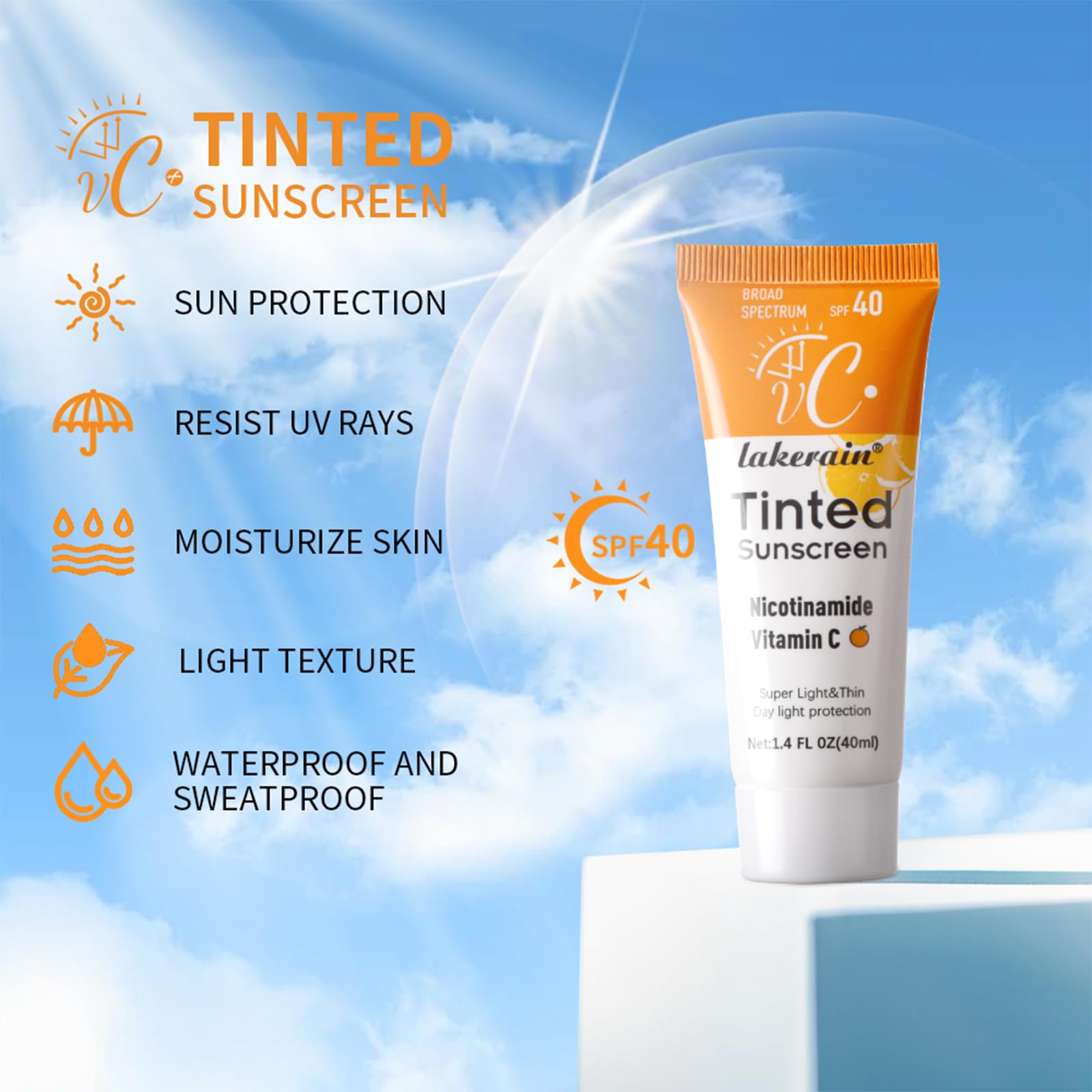 NICEFACE Tinted Sunscreen for Face with SPF 40 - UV Protection - Moisturizer & Lightweight Facial Sunscreen with Vitamin C and Vitamin E, for All Skin Type (40ml), Bronze