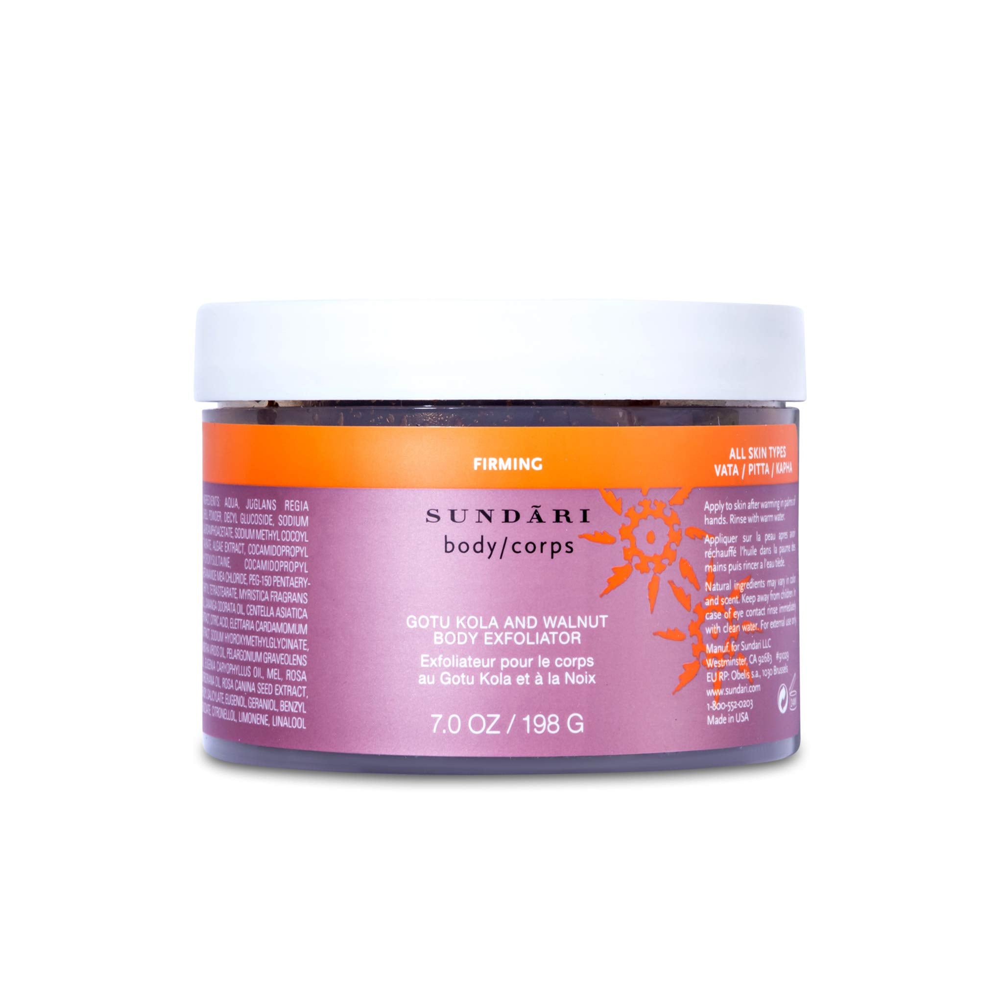 SUNDÃRI Gotu Kola and Walnut Body Exfoliator, 7 Ounce