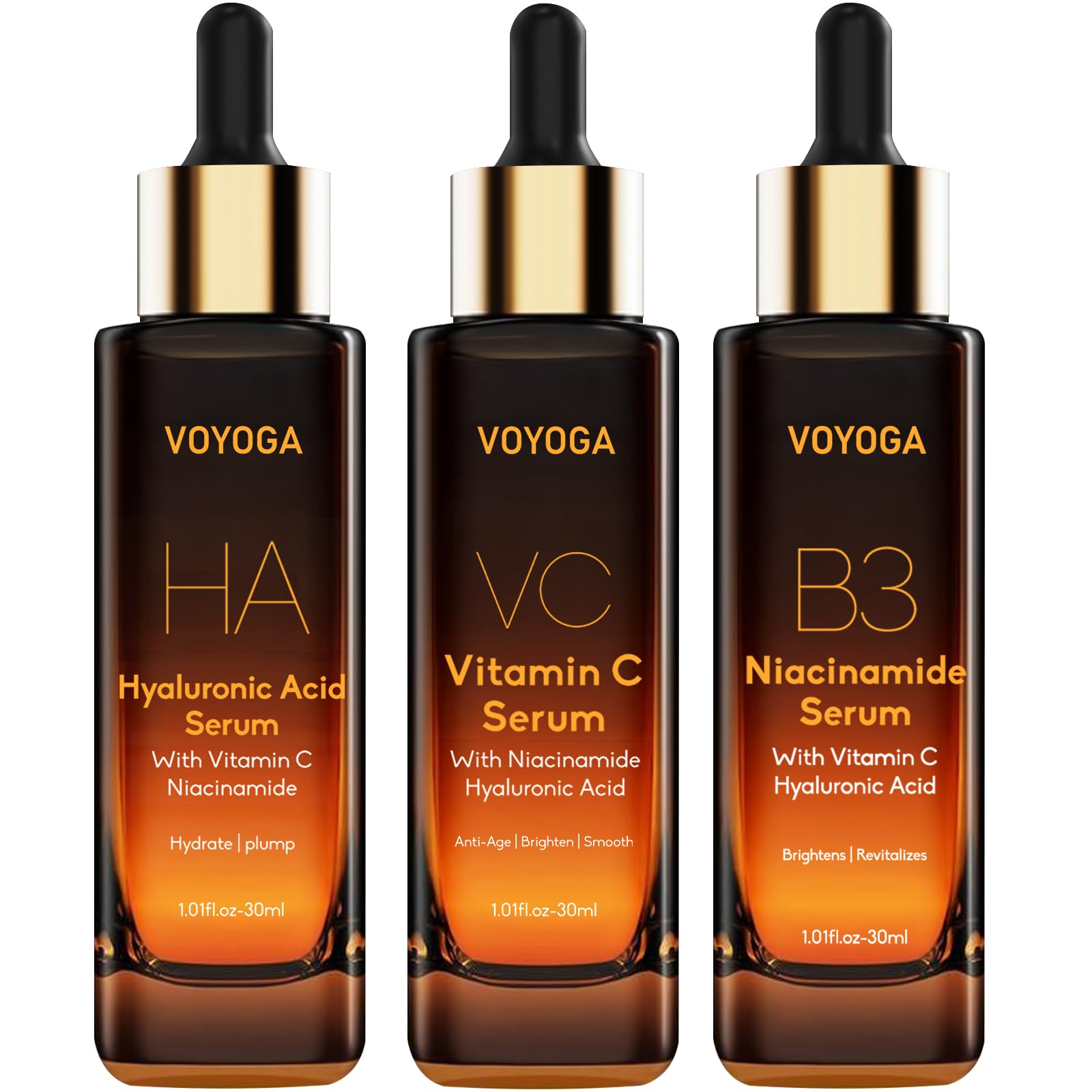 Hyaluronic Acid Face Serum,Vitamin C,Niacinamide Facial Serum,Facial Skin Care Set for Plumping,Anti-Aging/Wrinkle,Brightening,Ultra-Hydrating Hyluronic Acid Serum- Pack of 3,All Skin Type