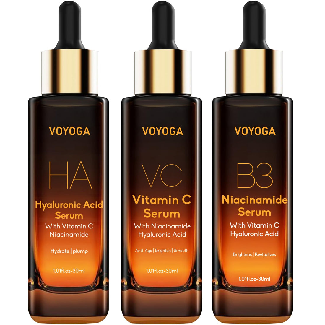 Hyaluronic Acid Face Serum,Vitamin C,Niacinamide Facial Serum,Facial Skin Care Set for Plumping,Anti-Aging/Wrinkle,Brightening,Ultra-Hydrating Hyluronic Acid Serum- Pack of 3,All Skin Type