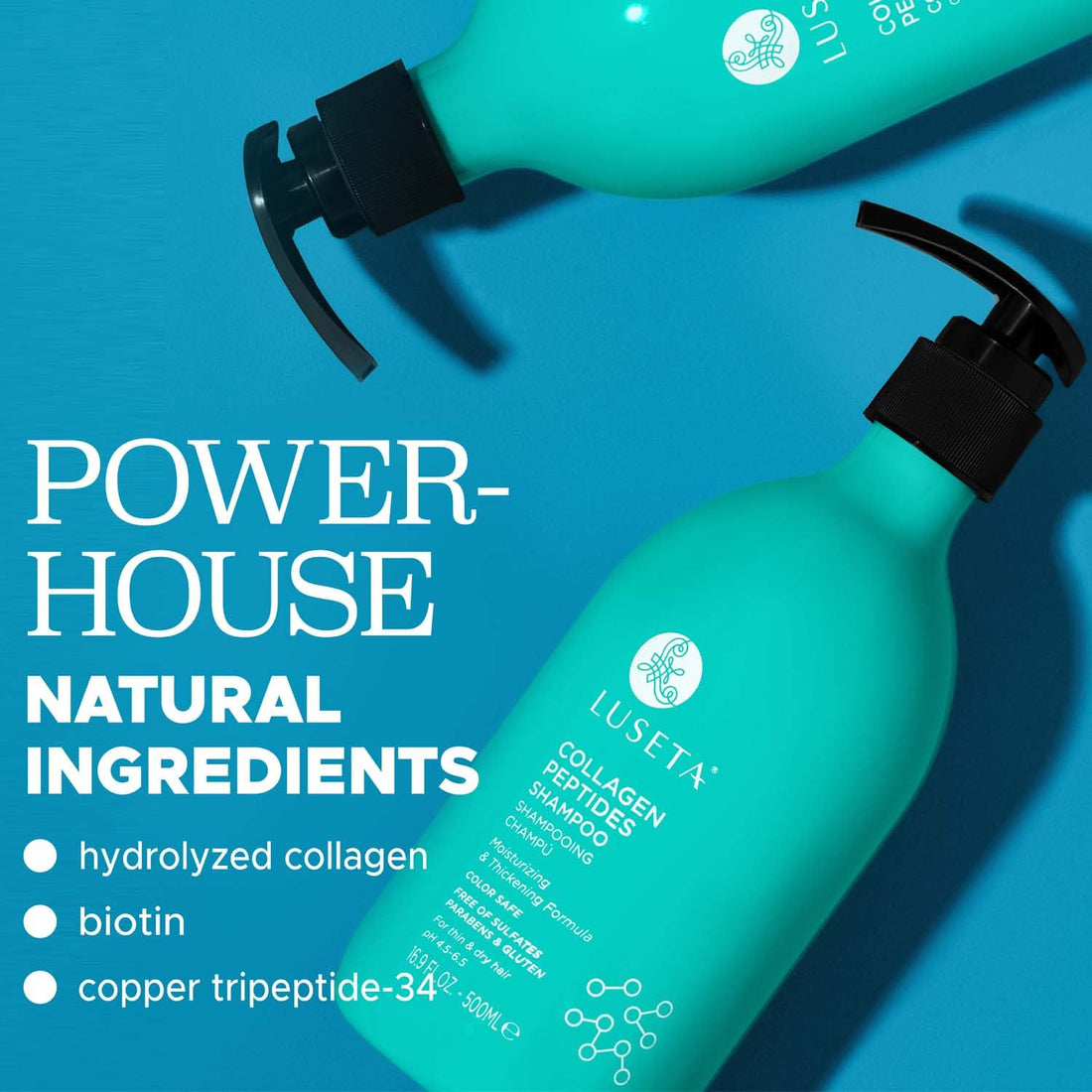 Luseta Thickening Shampoo and Conditioner Set with Collagen Peptides Strengthen and Moisturize for Thin & Dry Hair, Promote Thickness and Reduce Breakage for Fuller-Looking Hair 16.9oz×2