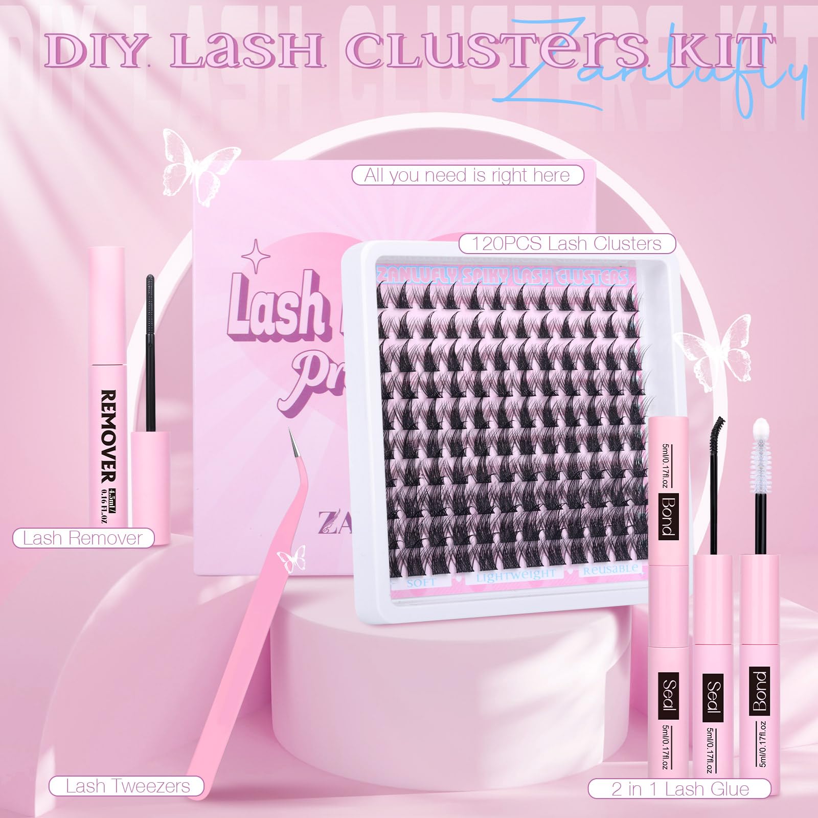 Manga Lash Clusters Kit Anime Eyelash Clusters Kit Wispy Cluster Eyelash Extension Kit DIY Lash Extension Kit 10-16mm Spiky Individual Lashes with Bond and Seal Lash Glue, Tweezers and Remover