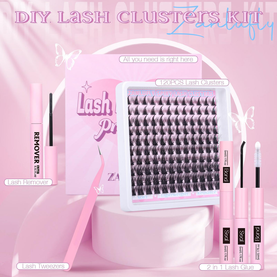 Manga Lash Clusters Kit Anime Eyelash Clusters Kit Wispy Cluster Eyelash Extension Kit DIY Lash Extension Kit 10-16mm Spiky Individual Lashes with Bond and Seal Lash Glue, Tweezers and Remover