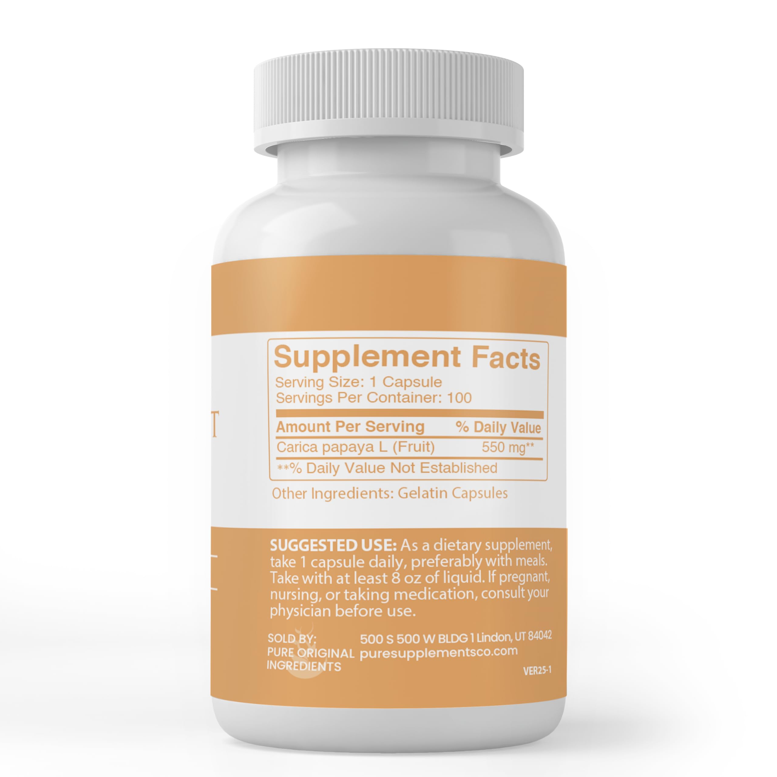 PURE ORIGINAL INGREDIENTS Papaya Extract, (100 Capsules) Always Pure, No Additives Or Fillers, Lab Verified