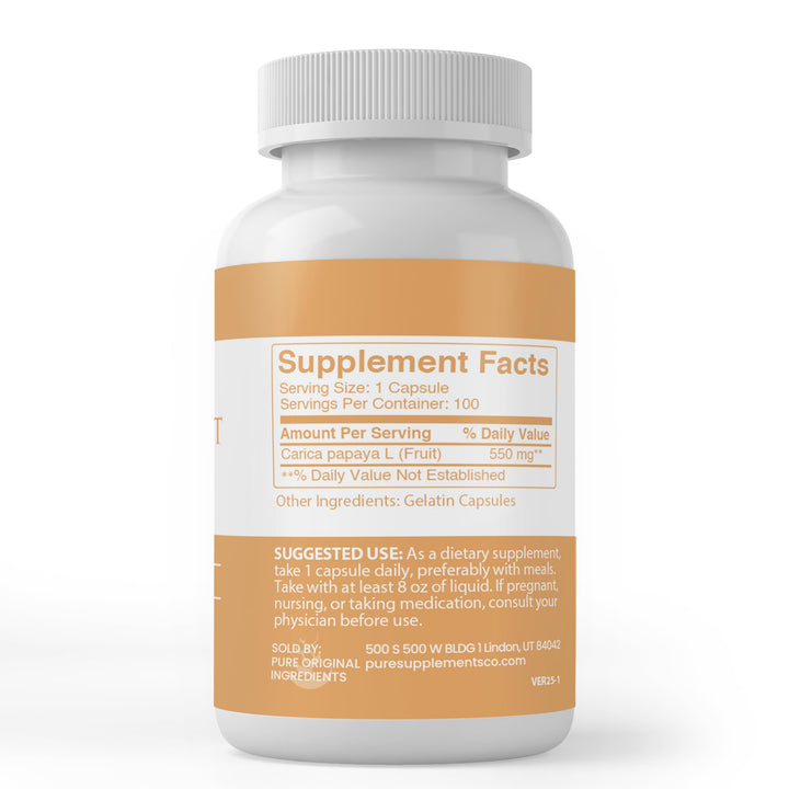 PURE ORIGINAL INGREDIENTS Papaya Extract, (100 Capsules) Always Pure, No Additives Or Fillers, Lab Verified