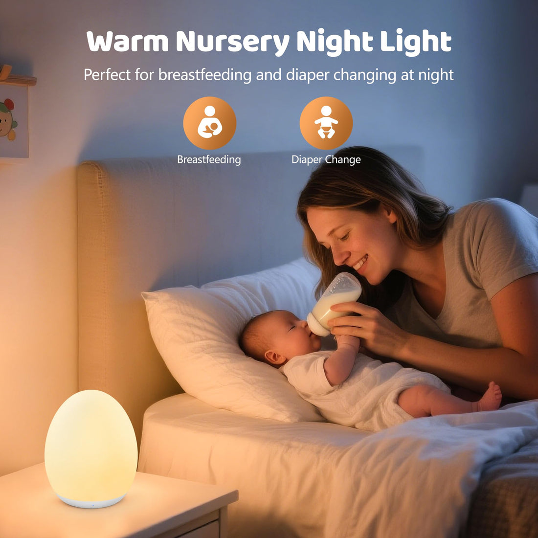 MediAcous Night Light for Kids, Egg Light for Nursery, 7 Colors Changing & Stepless Dimming, Soft Silicone Touch Night Lamp with 1 Hour Timer, Rechargeable Nursery Night for Breastfeeding