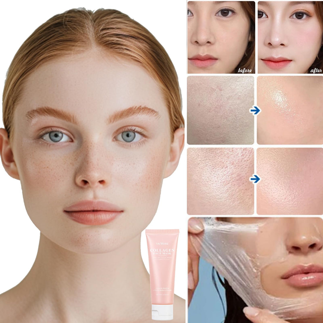 Ueseinl Collagen Wrapping Peel-Off Mask Overnight, Collagen Night Wrapping Face Mask, Hydrates & Firming Face Mask for Moisturizing & Tightening, Glowing Skin