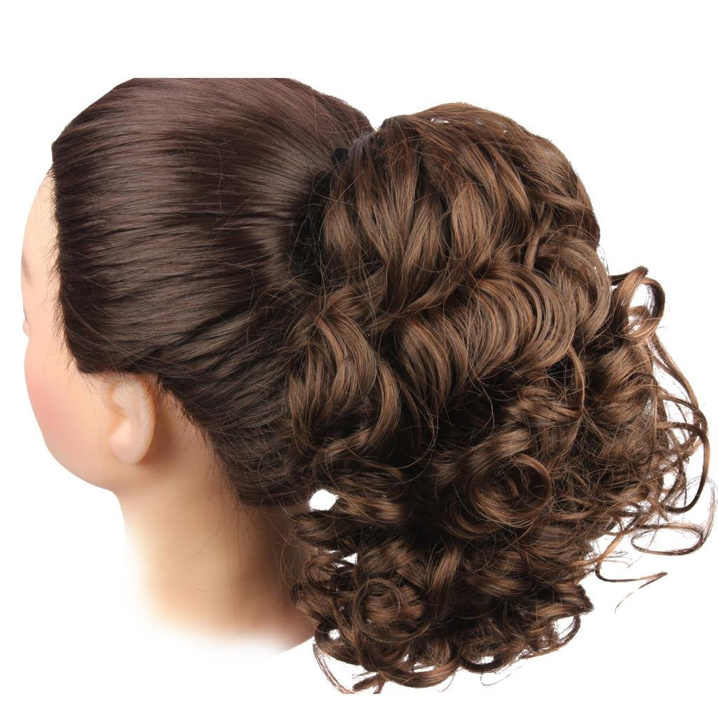 Generic Hair Bun Medium Long Curly Synthetic Hairpiece Light Brown