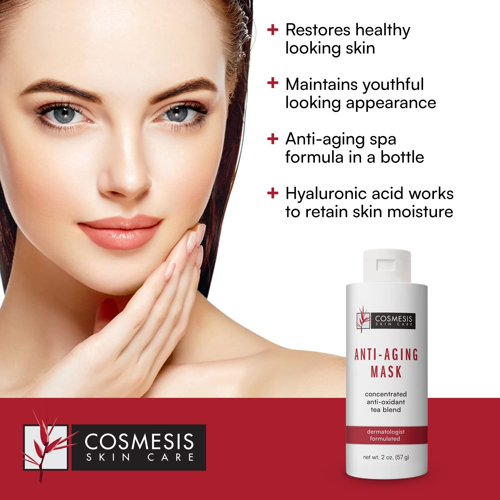 Anti-Aging Mask: Revitalize Your Skin with 2oz Spa Formula of Hyaluronic Acid & Antioxidants - Minimizes Creases & Restores Healthy Texture - Cosmesis