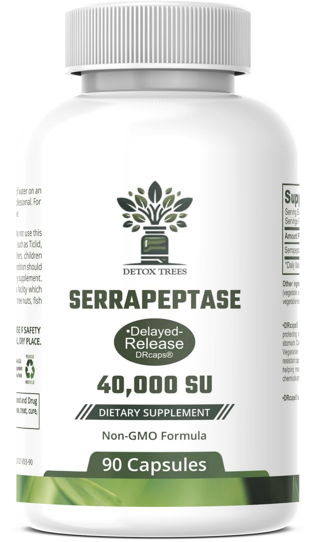 Detox Trees Serrapeptase Supplement - All-Natural, Non-GMO, Gluten Free Serrapeptase 40000 SPU - Proteolytic Enzymes for Sinus, Respiratory and Joint Health, 100% Vegetarian - 90 Capsules