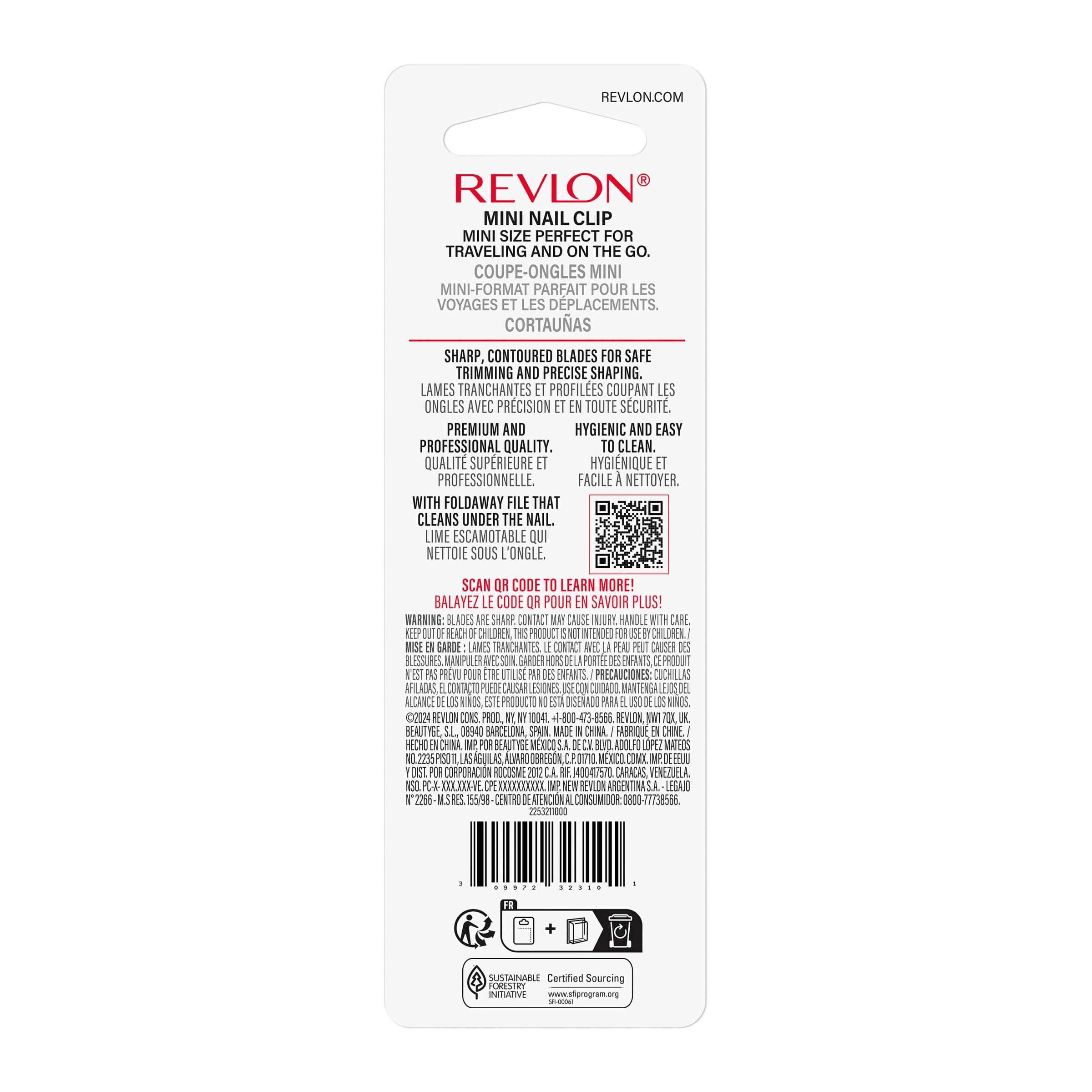 Revlon Compact Nail Clipper, Small Mini Design, Perfect for Travel, Use to Trim Fingernails and Toenails, Stainless Steel, 1 Count