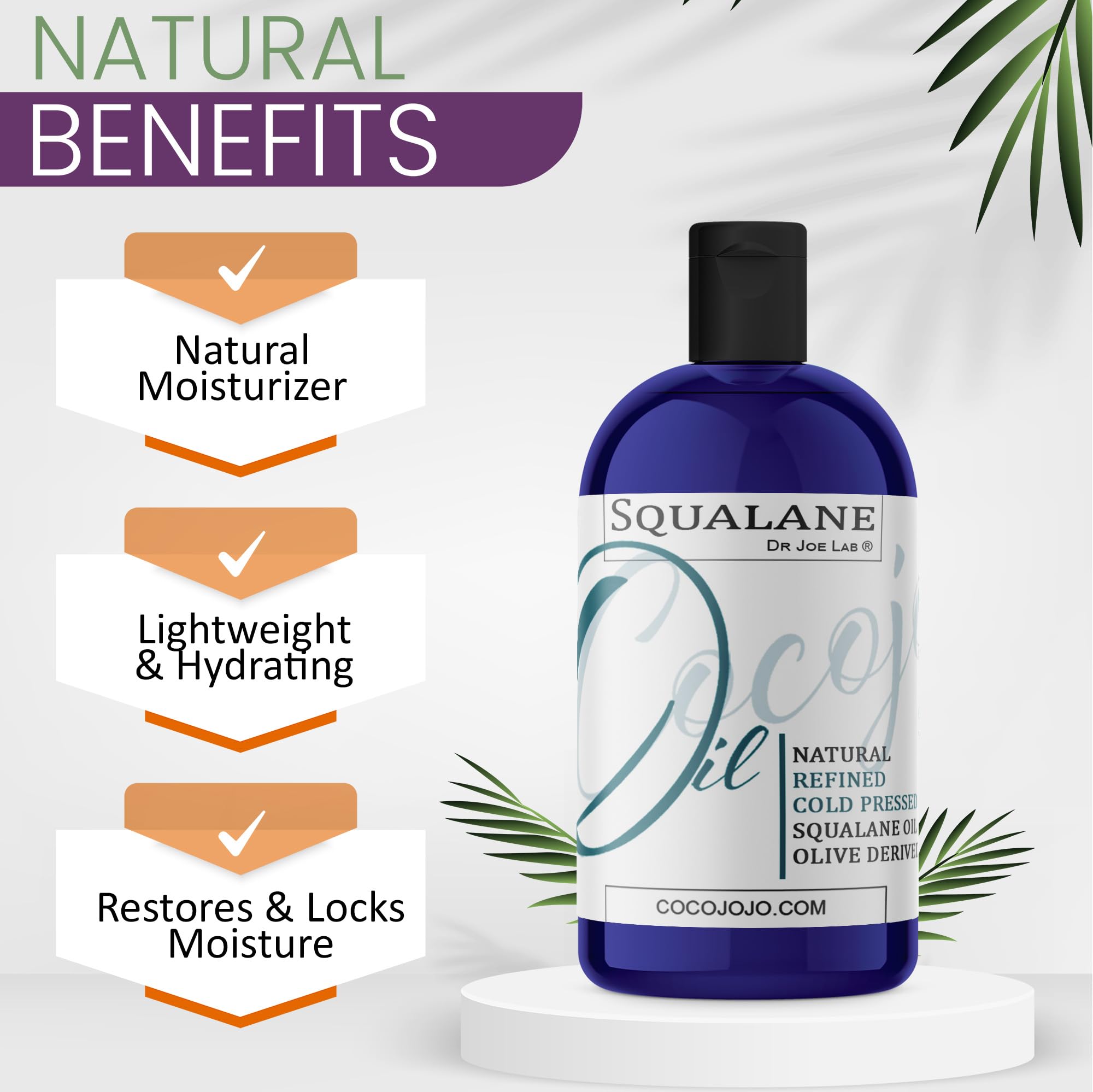 Dr Joe Lab Squalane Oil Pure Plant Derived Refined Cold Pressed Squalene From Olives Vegan Undiluted Bulk Carrier Oil for Face Skin Hair Body Cosmetics Natural Cleanser Moisturizer (8 oz)