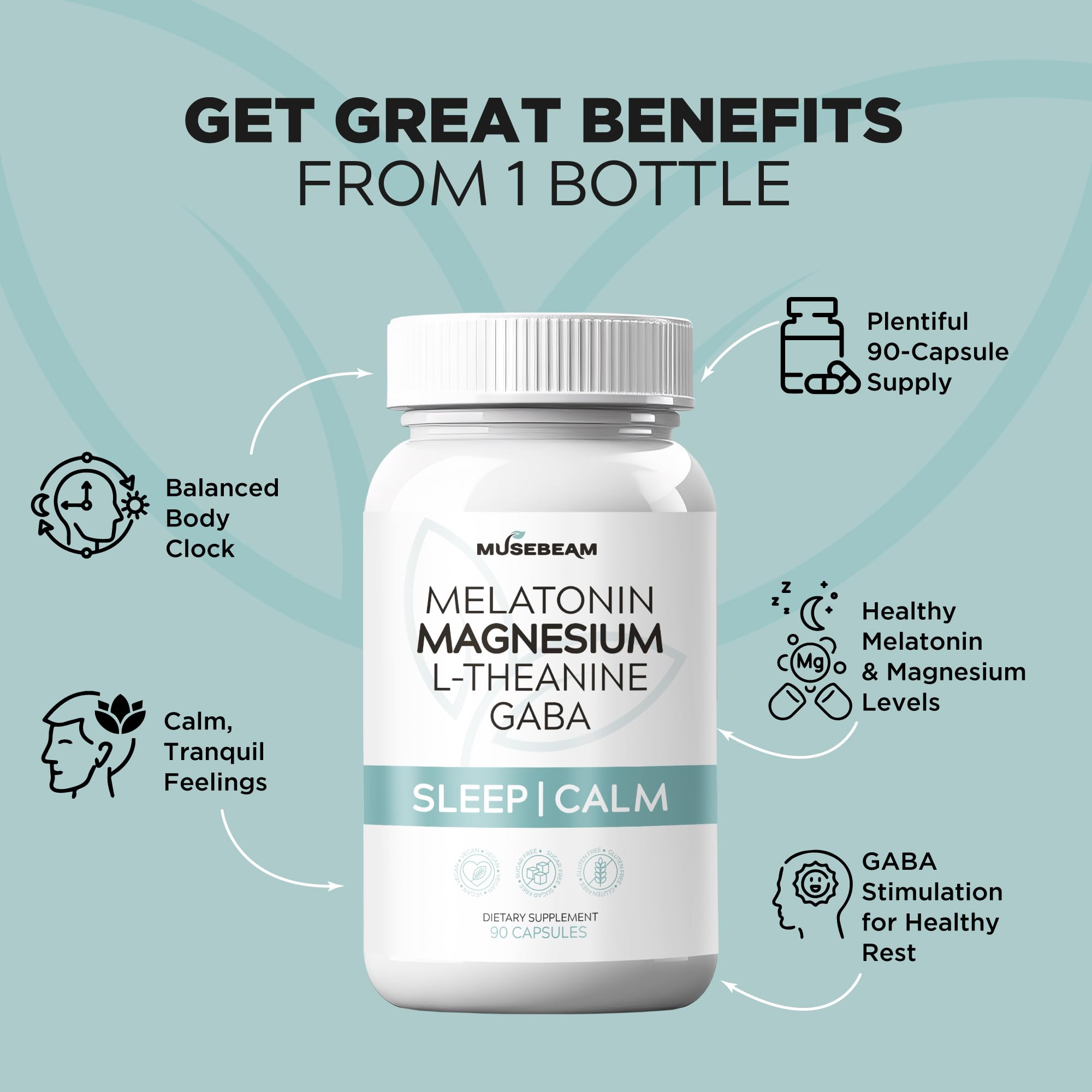 Magnesium Glycinate 275mg Melatonin 5mg L-Theanine 200mg GABA 100mg Capsules - Full Rest Nighttime Bedtime Support Supplement for Men Women - Vegan Sugar-Free Gluten-Free