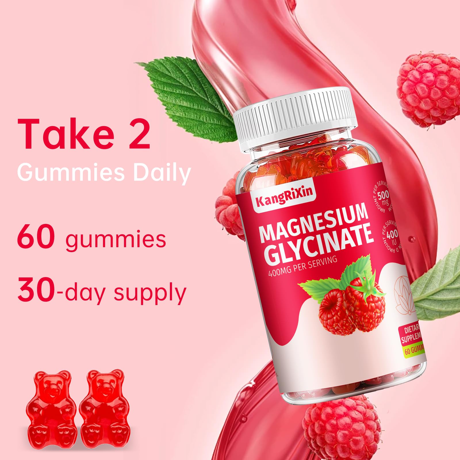 Magnesium Glycinate Gummies - Sugar Free Magnesium Supplements for Adults and Kids, High Absorption Magnesium Gummies with Magnesium Malate Gelatin Free (60 Count (Pack of 2))