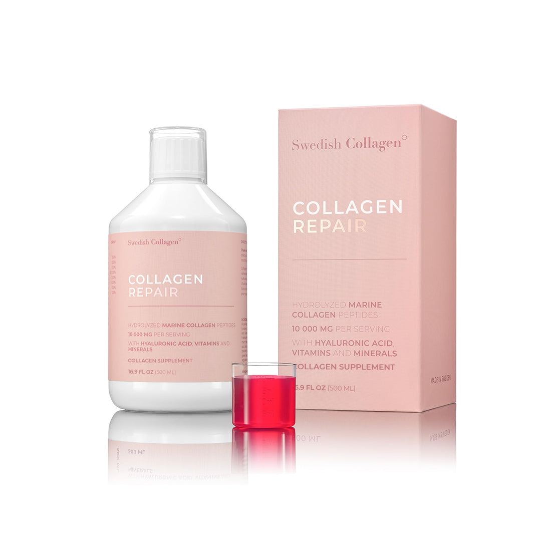 Swedish Collagen Repair | 10,000 mg Hydrolyzed Marine Collagen Liquid Supplement - 500 ml, 20 Day Supply I Hyaluronic Acid, Biotin & Vitamin C for Healthy Hair, Skin, Nails & Joints | Sugar-Free