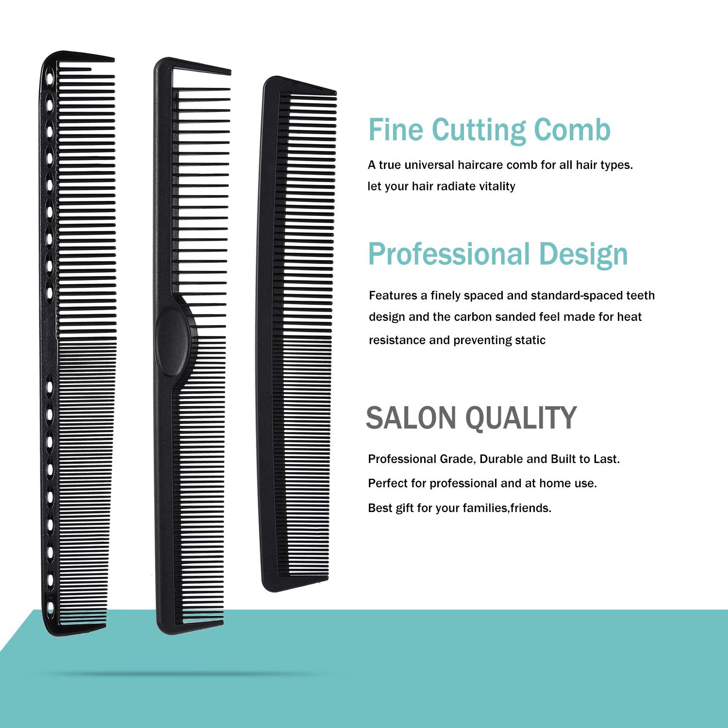 Carbon Fiber Hair Combs Set, General Styling Grooming Comb, Anti Static Heat Resistant Hairdressing Comb 6 pack, Fine and Wide Tooth Hair Barber Comb, Rat Tail Comb