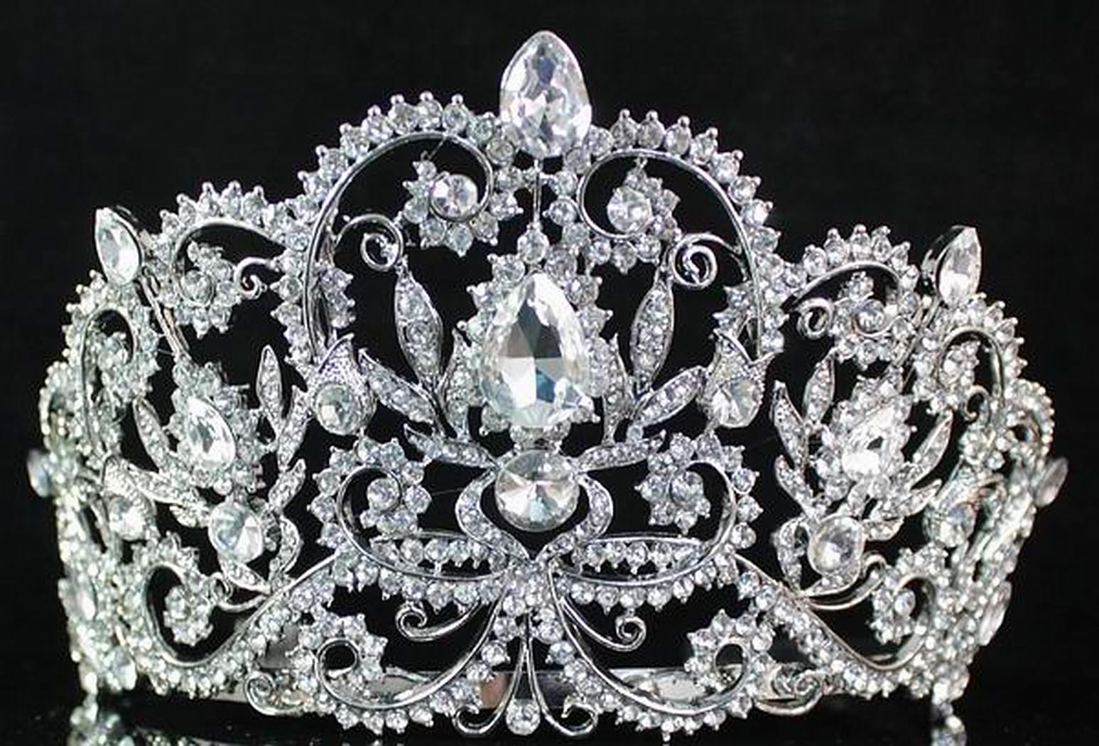 Victorian Clear White Austrian Rhinestone Crystal Tiara Crown With Hair Combs Princess Queen Headband Headpiece Jewelry Beauty Contest Birthday Bridal Prom Pageant Silver T1505 (Clear)