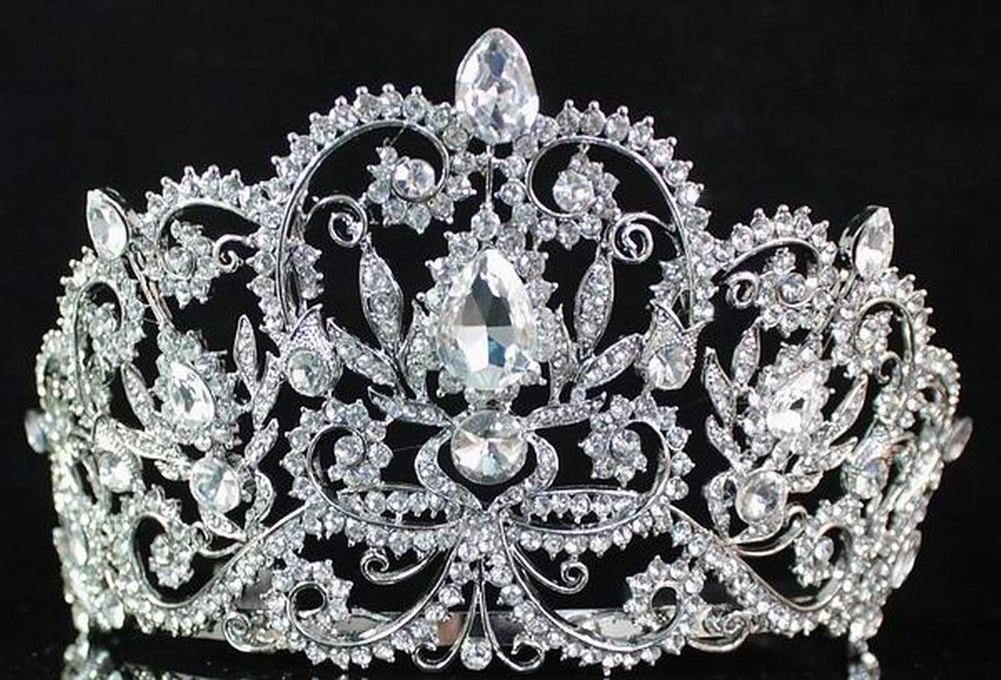 Victorian Clear White Austrian Rhinestone Crystal Tiara Crown With Hair Combs Princess Queen Headband Headpiece Jewelry Beauty Contest Birthday Bridal Prom Pageant Silver T1505 (Clear)