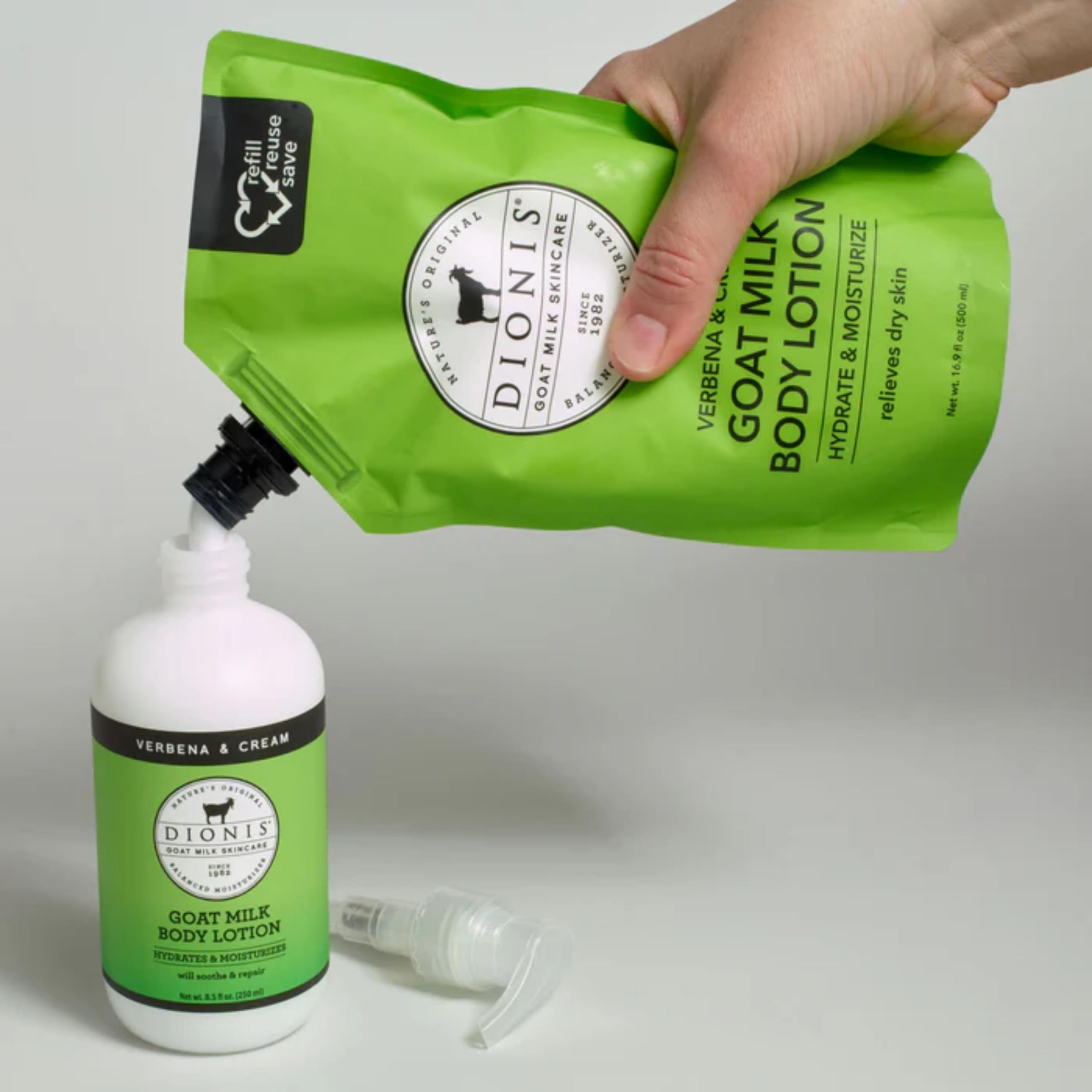 Dionis Goat Milk Skincare Body Lotion 16.9oz Refill Pouch, Cruelty Free Clean Ingredients & Dermatologist Tested Lotion for Dry Skin, Hydrating & Deeply Moisturizing Rich in Vitamins, Verbena & Cream