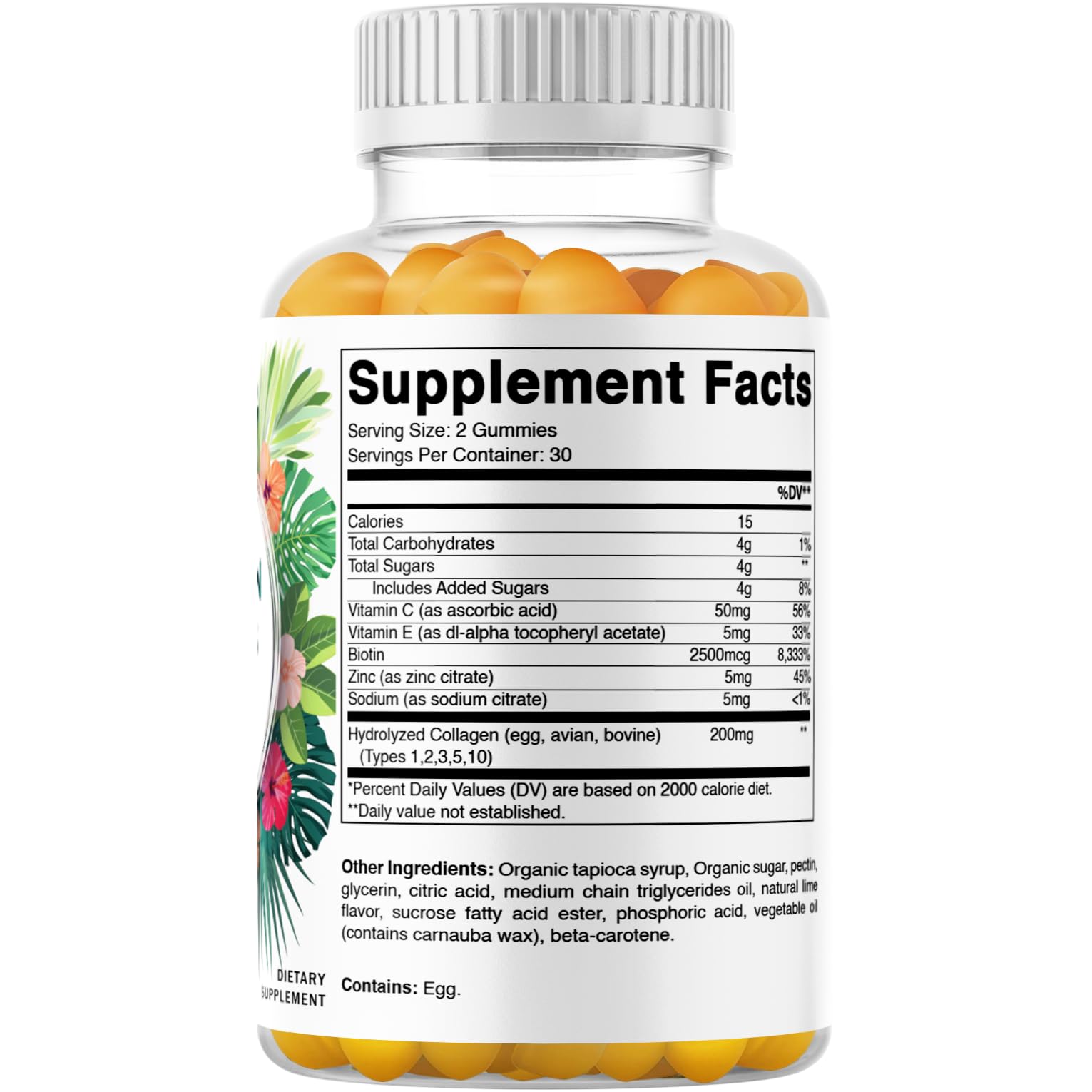 Vitamatic 2 Packs Hydrolyzed Collagen Gummies with Vitamin C, Zinc and Biotin, 200 mg - 60 Gummies (Total 120 Count)