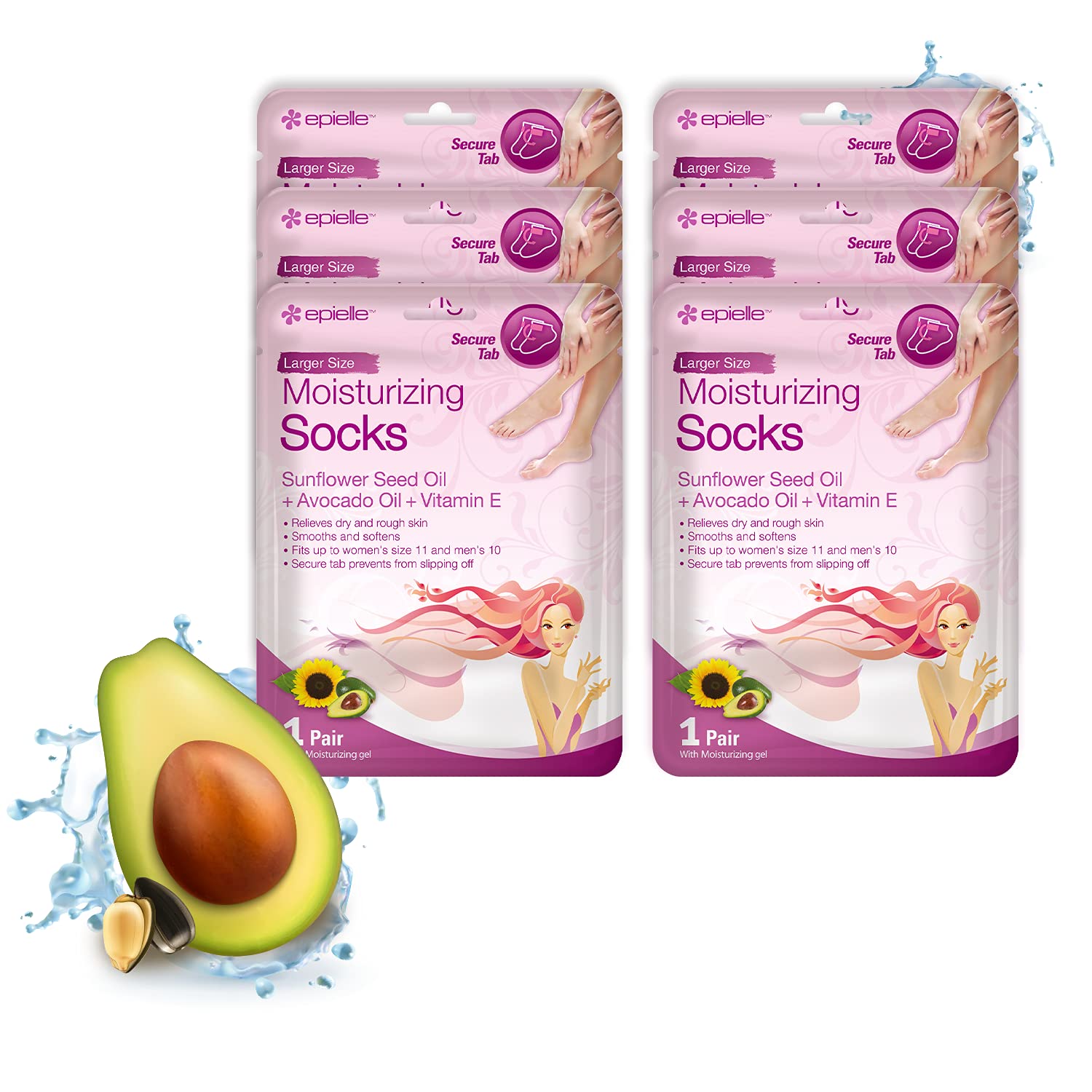 Moisturizing Socks-6Pk: Epielle Moisturizing Socks Sunflower Seed Oil + Avocado Oil + Vitamin E (6 Pack)