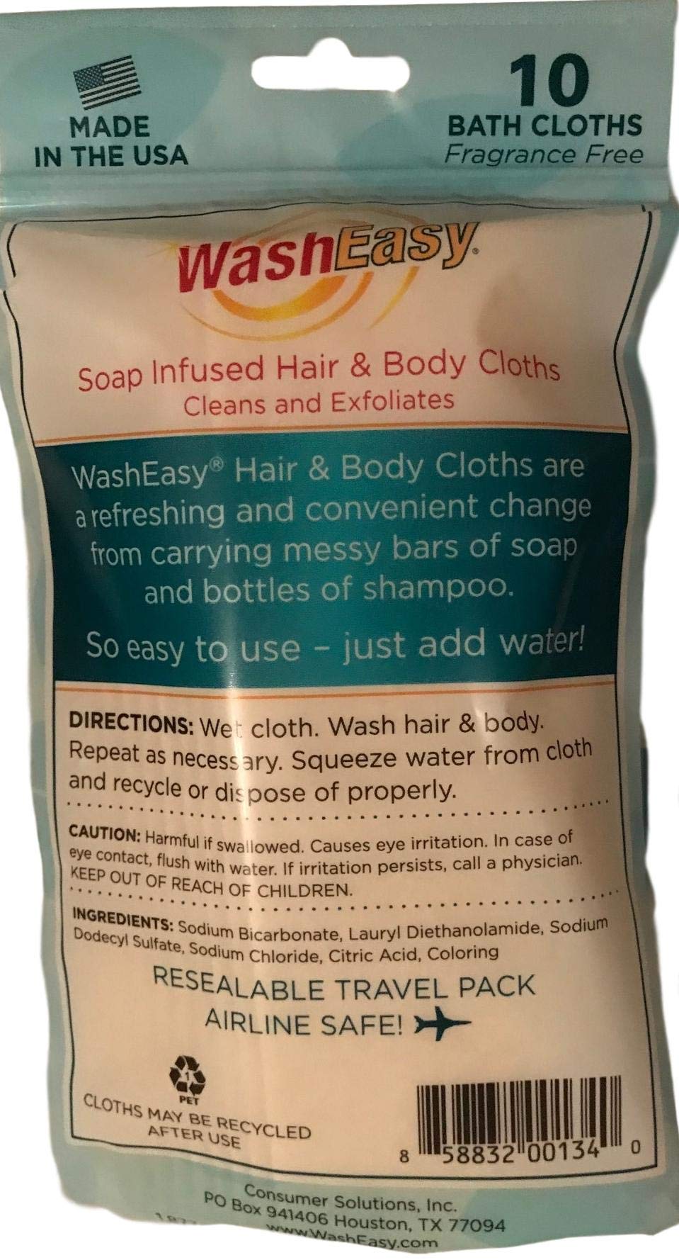 WASHEASY Soap Infused Hair and Body Cloths 10 pack Fragrance Free Natural BathWash Sheet Camping RV College Home Hunting Anywhere Use