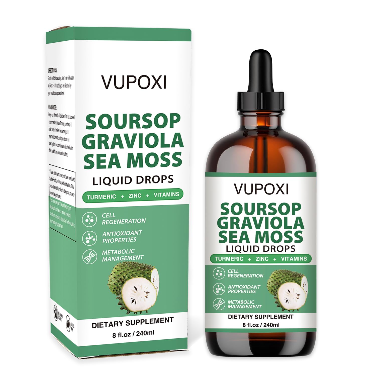 Soursop Multivitamin Liquid Drops Cell Support & Regeneration, Immune Boost,Dietary Fiber and Sleep, Organic Soursop Extract-Sugar Free, Non-GMO, 100% Vegan, Gluten-Free-8 Fl Oz/240 ML