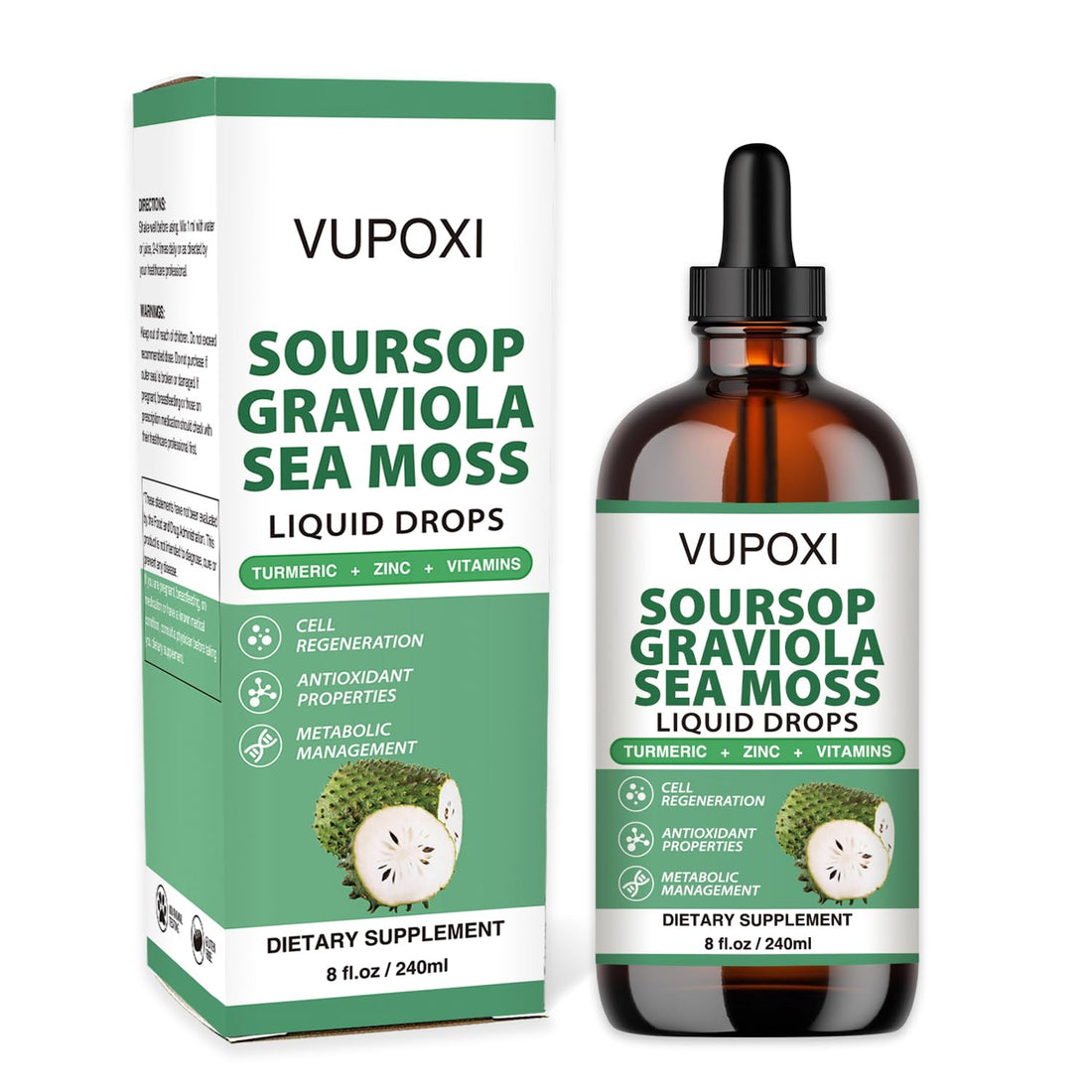 Soursop Multivitamin Liquid Drops Cell Support & Regeneration, Immune Boost,Dietary Fiber and Sleep, Organic Soursop Extract-Sugar Free, Non-GMO, 100% Vegan, Gluten-Free-8 Fl Oz/240 ML