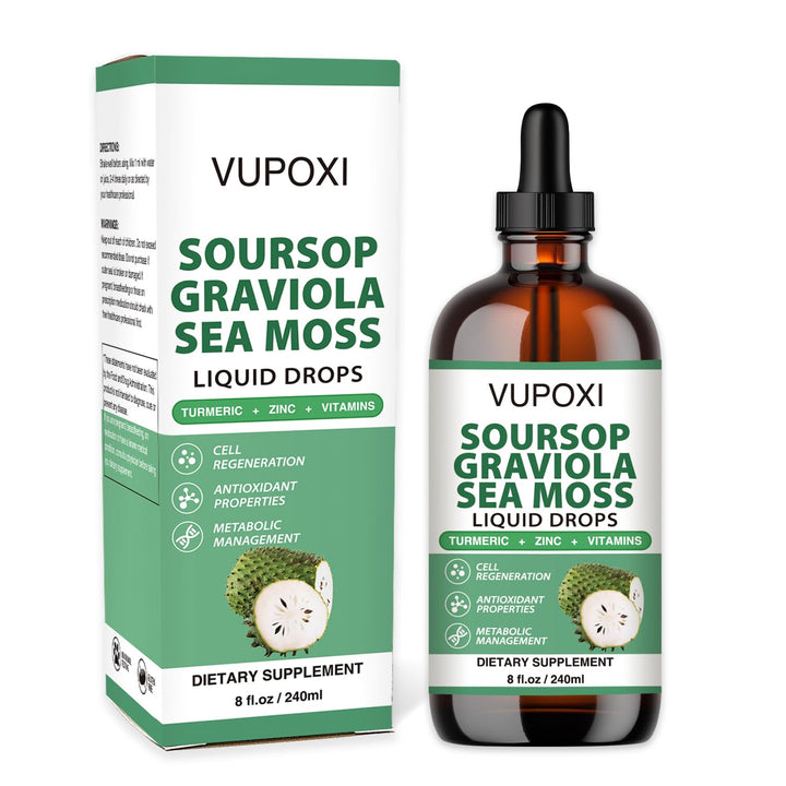 Soursop Multivitamin Liquid Drops Cell Support & Regeneration, Immune Boost,Dietary Fiber and Sleep, Organic Soursop Extract-Sugar Free, Non-GMO, 100% Vegan, Gluten-Free-8 Fl Oz/240 ML
