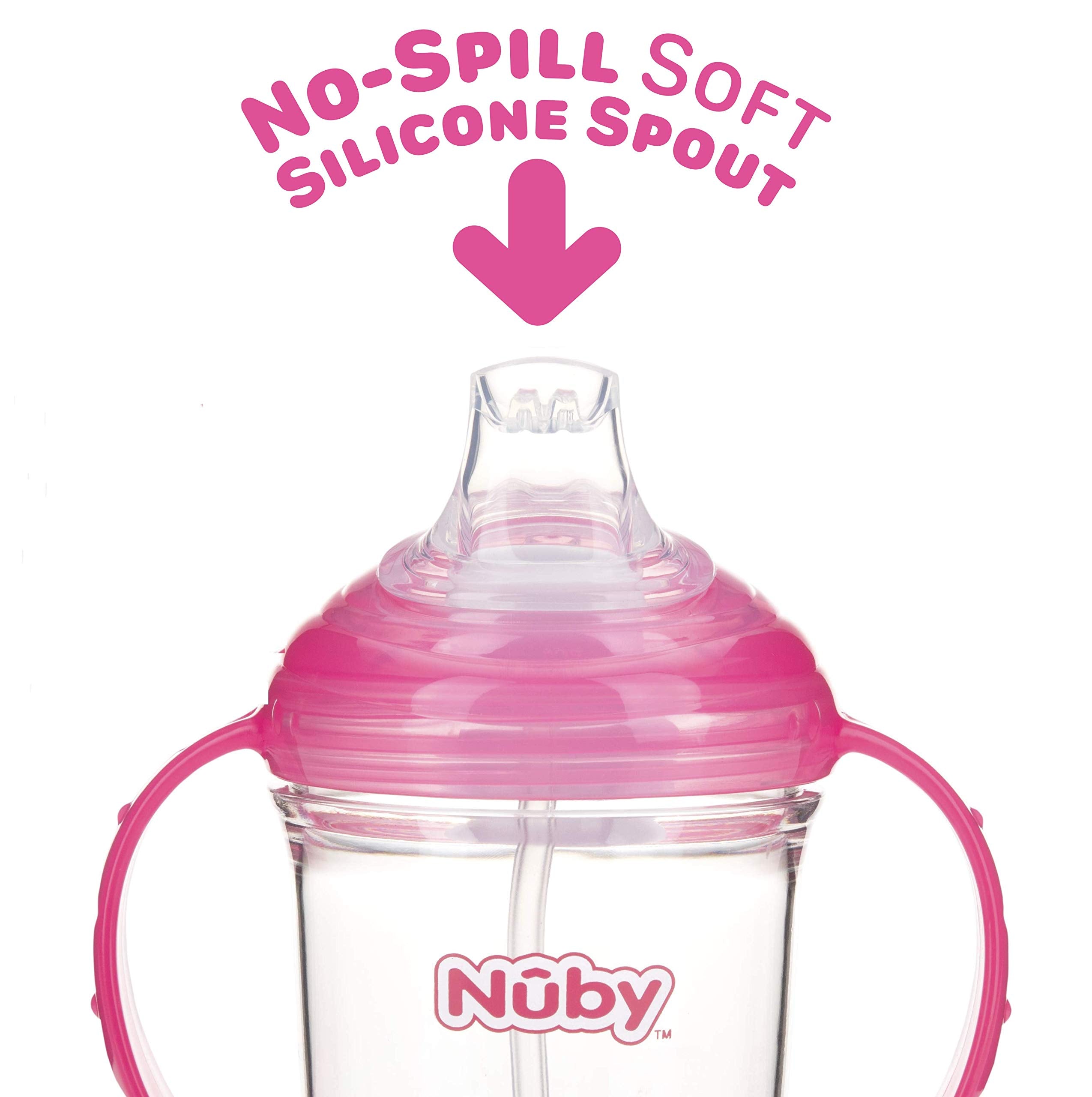 Nuby 360 Grip N' Sip 8oz Tritan Cup, Weighted Straw with Hygienic Cover, Pink