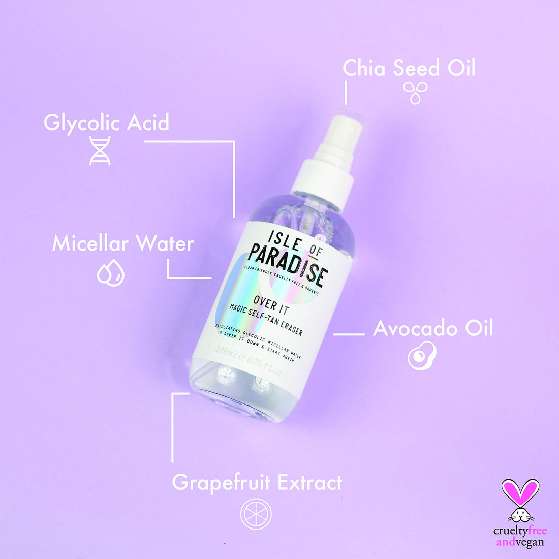 Isle of Paradise Over It Magic Self Tan Eraser - Vegan, Cruelty Free Exfoliating Glycolic Micellar Water, 200ml