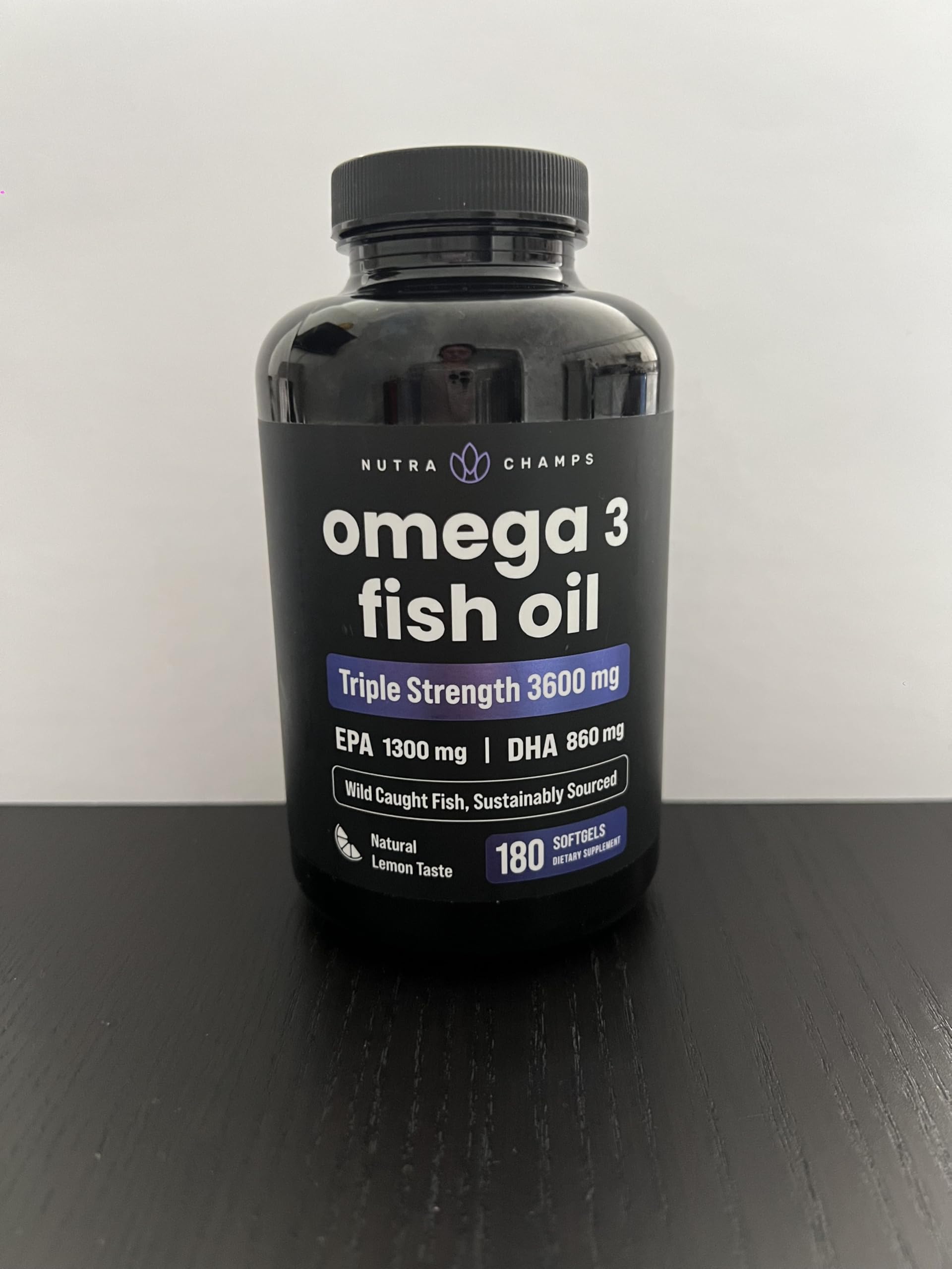 NutraChamps Omega 3 Fish Oil Supplements 3600mg with EPA & DHA, High Potency Omega 3 Supplement to Support Heart, Immune Health, 180 Natural Lemon Burpless Fish Oil Capsules