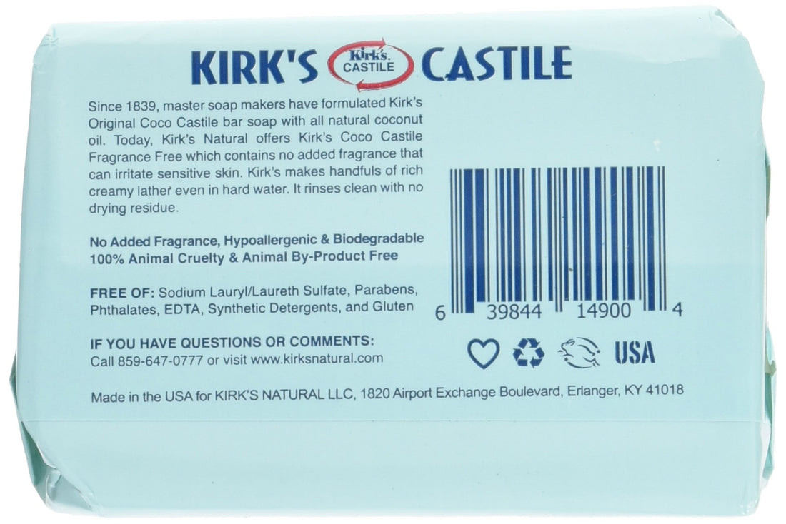 Kirk's Coco Castile Soap, Fragrance Free (5 Pack)