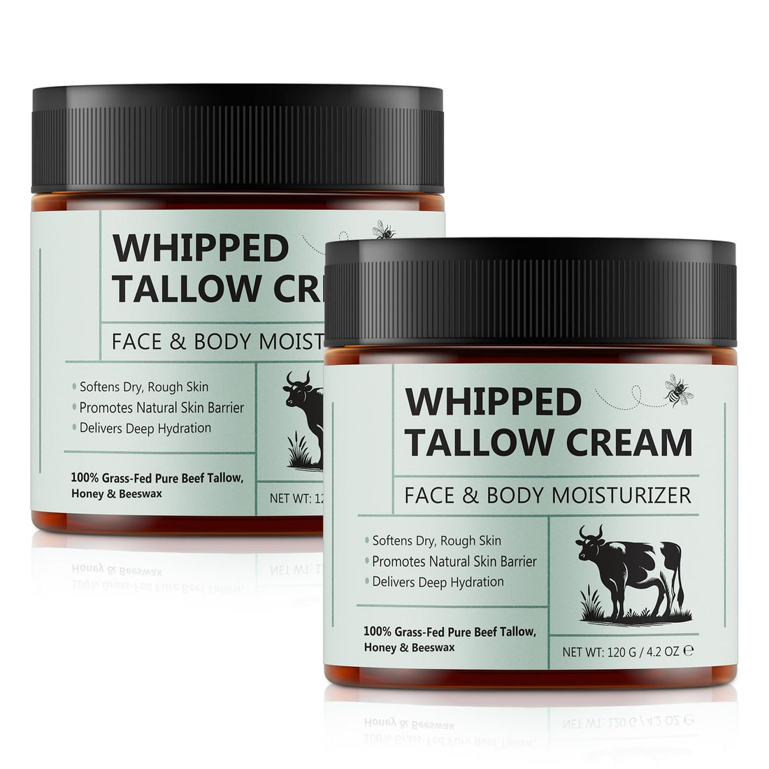 Uruses 2PCS Beef Tallow for Skin, Tallow and Honey Balm, Natural Whipped Tallow Cream for Face & Body Moisturizer, Tallow Cream with Honey & Beeswax, Body Lotion Skin Care for Sensitive Skin