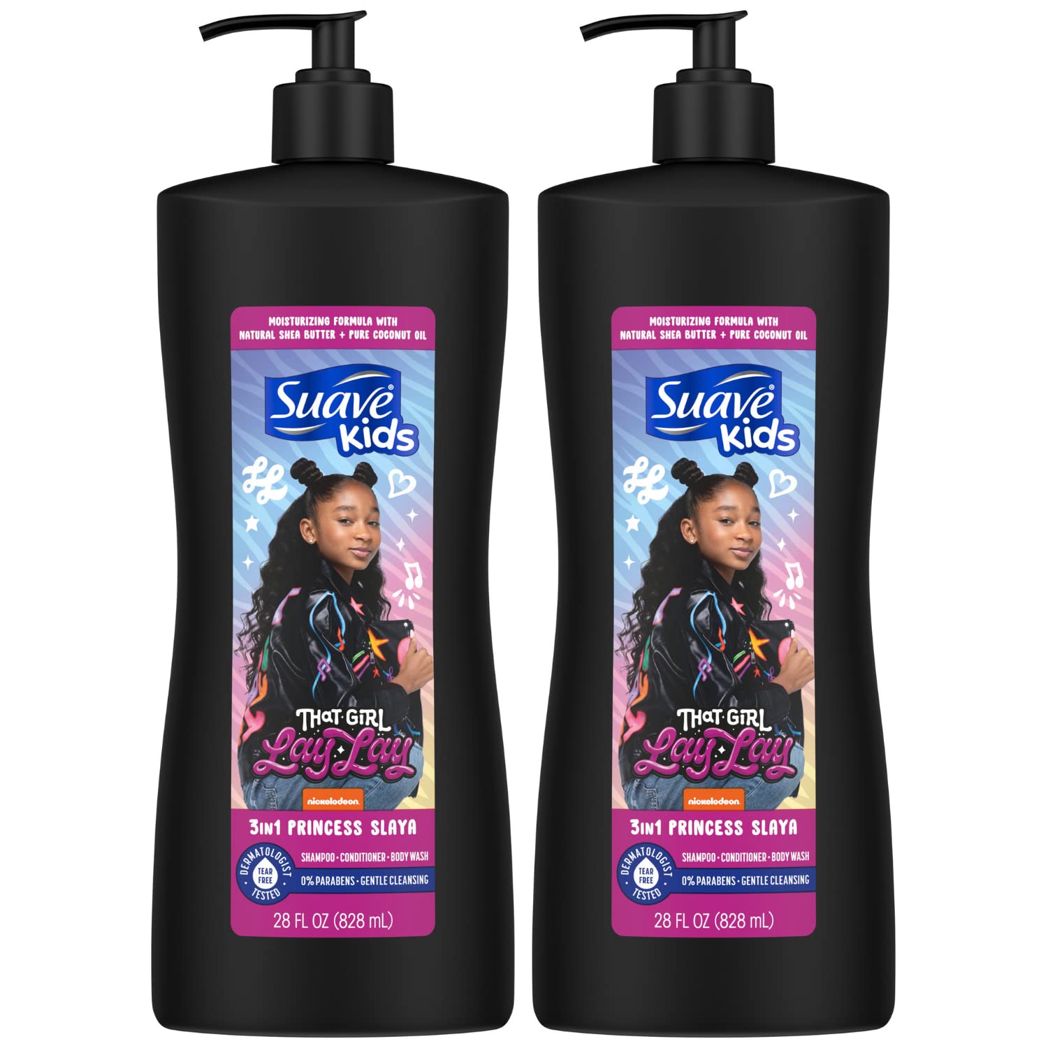 Suave Kids 3-in-1 Shampoo - That Girl Lay Lay Princess Slaya Tear-Free Kids Shampoo, Conditioner & Body Wash, Soap, 28 Fl Oz (Pack of 2)
