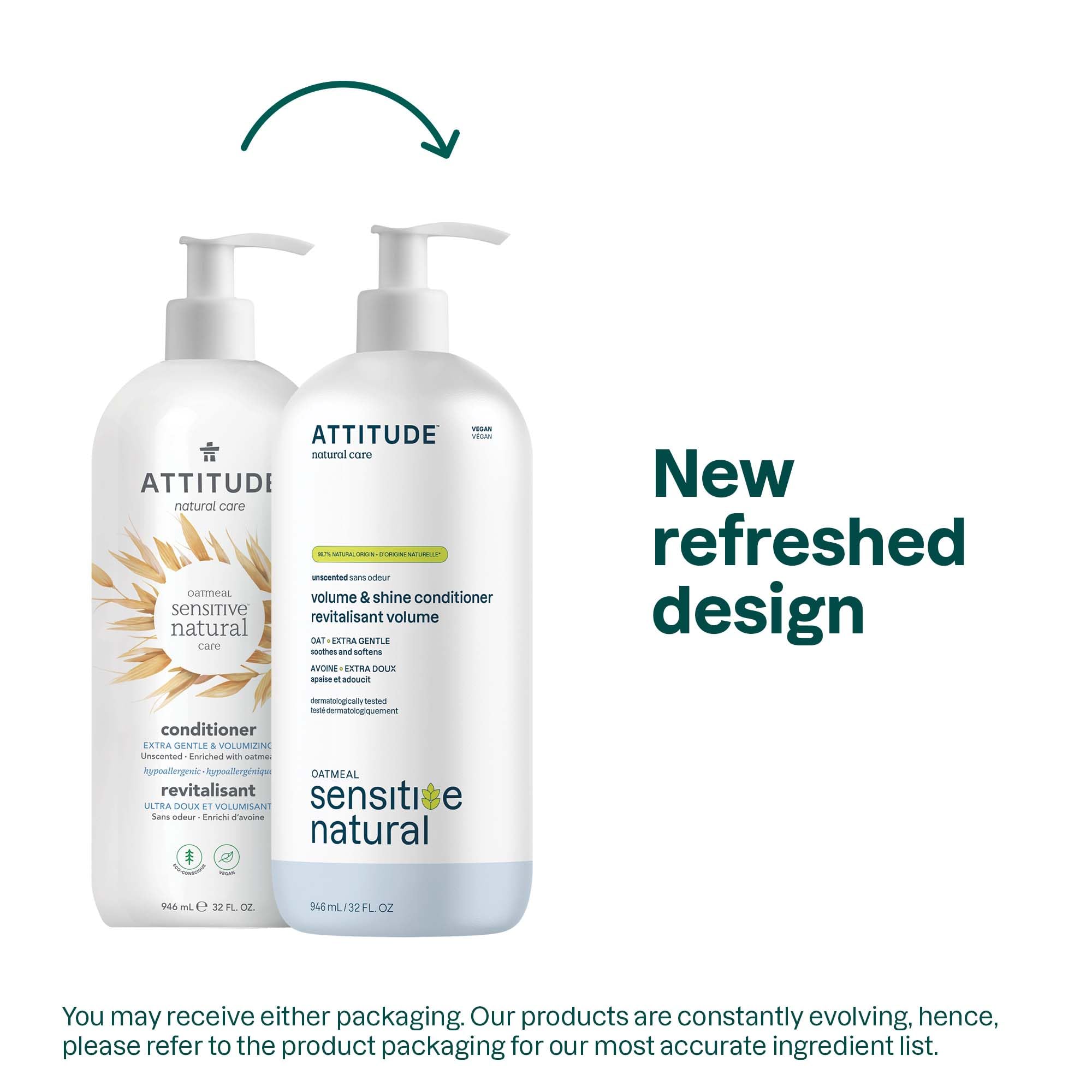 ATTITUDE Hair Conditioner for Sensitive Dry Scalp, Soothing Oat, Naturally Derived Ingredients, Dermatologically Tested, Vegan Detangler, Extra Gentle, Unscented, 32 Fl Oz