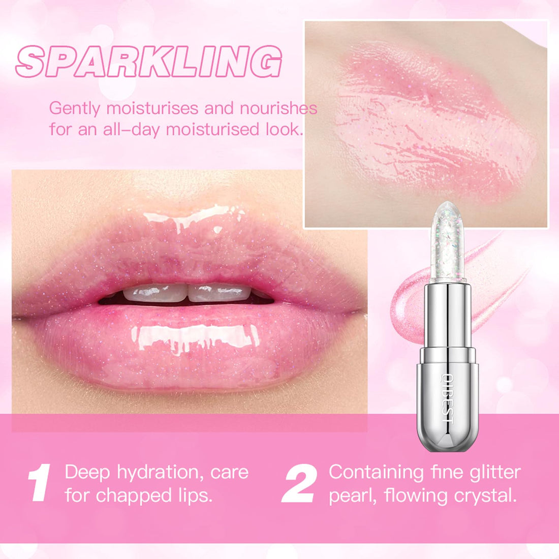 DLZZRS Glimmer Balm, pH Lip Balm, Magic Color Changing pH Lipstick, Moisturizing Tinted Lip Balm, Lip Glowy Balm, PH Reacting Lip Balm, Hydrates & Plumps, Pink Shimmer Lipstick (01# Colourless)