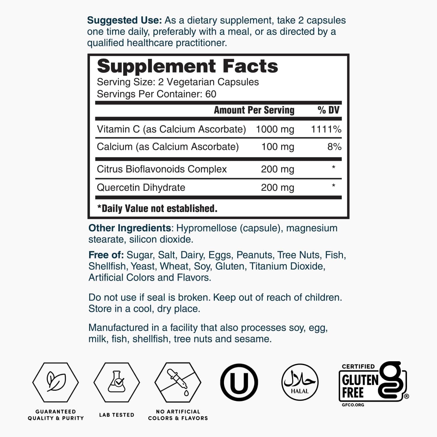 Nature’s Lab Gold Super Vitamin C 1000mg – Immune System Support – Contains Bioflavonoids Complex & Quercetin – Non-Acidic, Non-GMO, Gluten Free, Vegan – 120 Capsules (2 Month Supply)